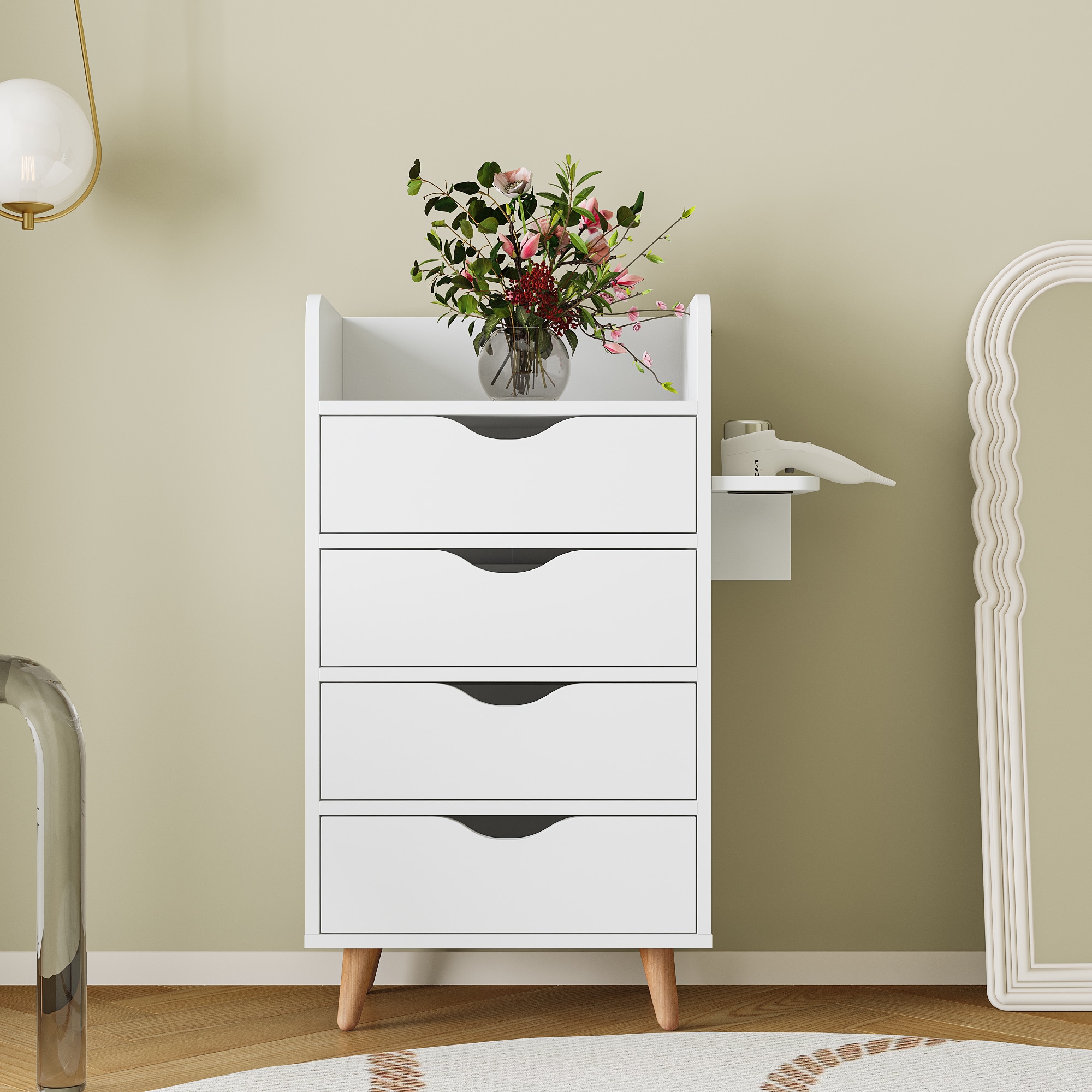 GDFStudio 352114 Baur Modern Wood 4-Layer Salon Storage Cabinet with Drawers White