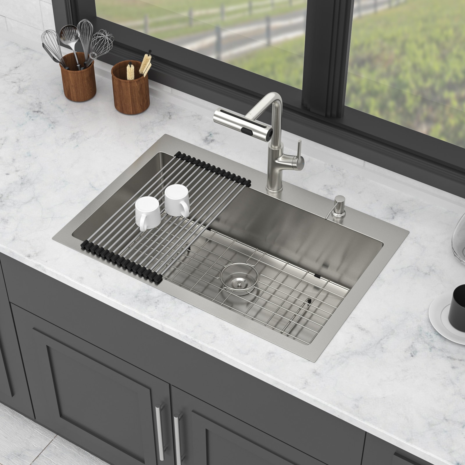 Dimakai 30x22x10 Inch Drop In Kitchen Sink 16 Gauge Stainless Steel Single Bowl with Faucet