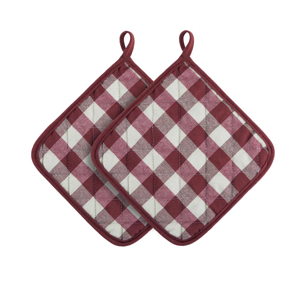 Achim BCPOTHBU36 Buffalo Check 2-Piece Burgundy Pot Holders