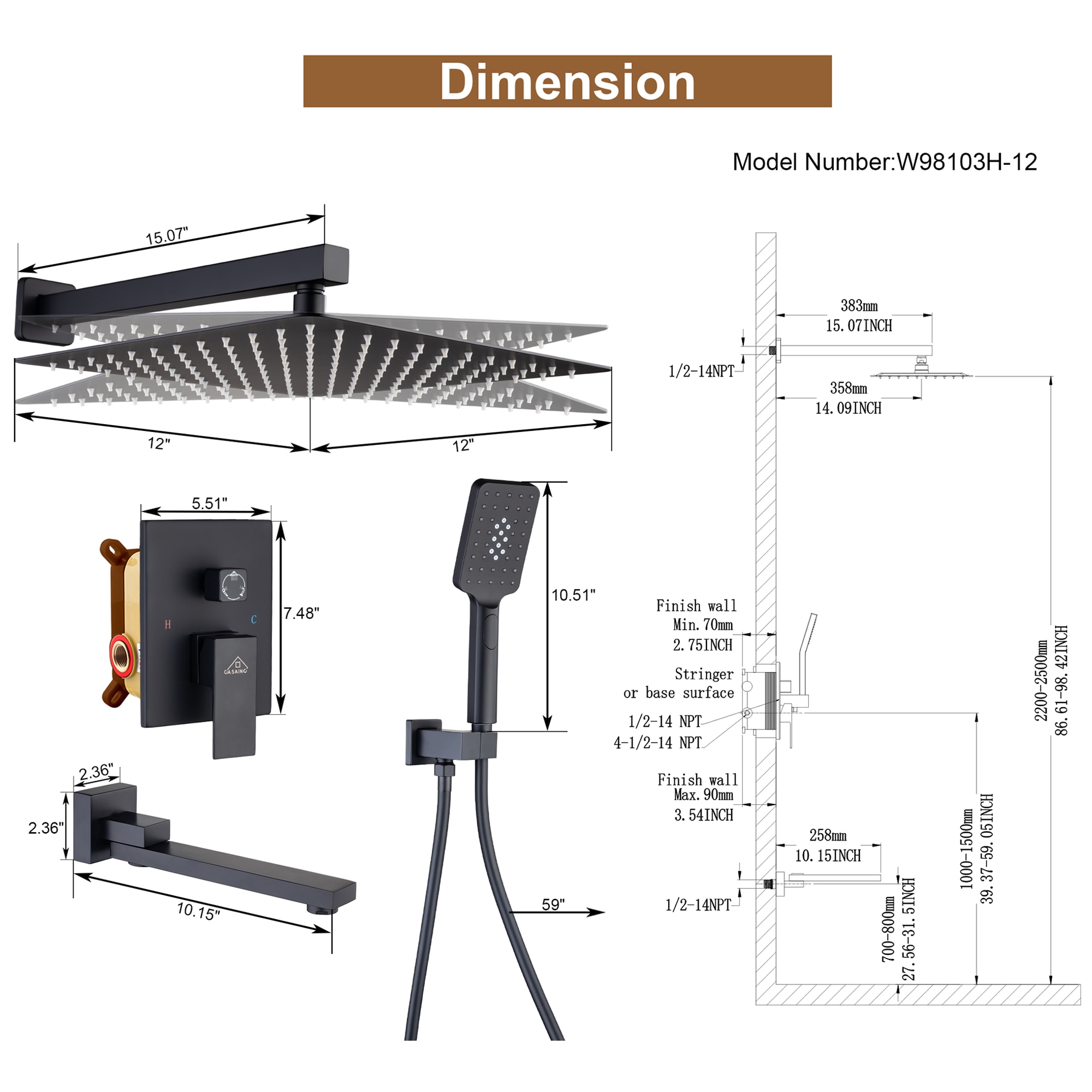 Clihome CL-030ORB-SL Showerhead-Bar-Panels - View #2
