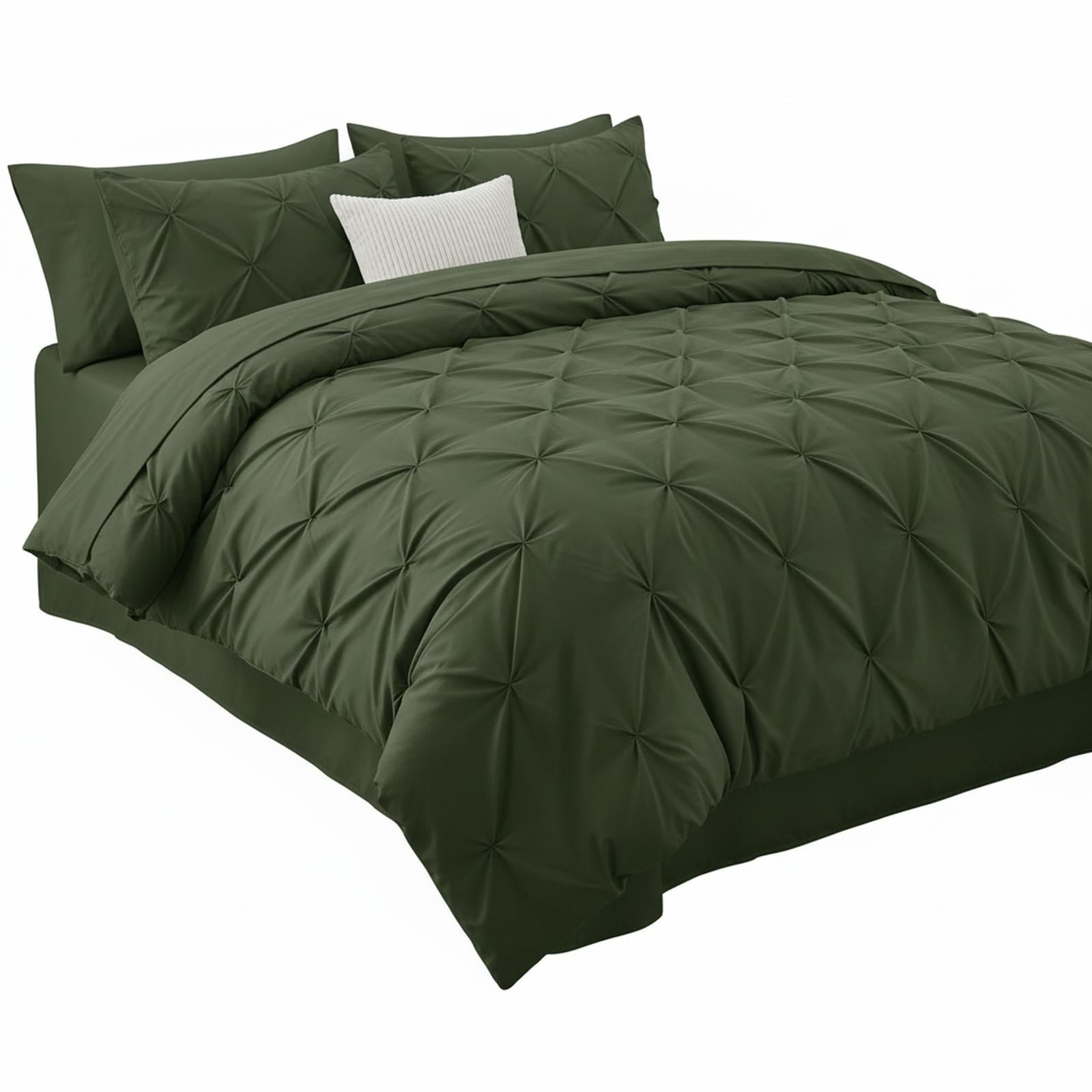 OMOMMD King/California king Pinch Pleat Bed in a Bag Comforter Set with Sheets Pillowcases Shams Microfiber Soft Breathable Machine Washable