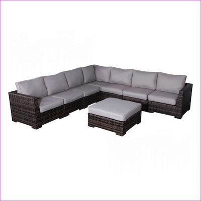 Watnature Patio 122'' Fully Assembled Reversible Wicker Sectional SofaSlate Gray Cushions Wicker Slate Gray