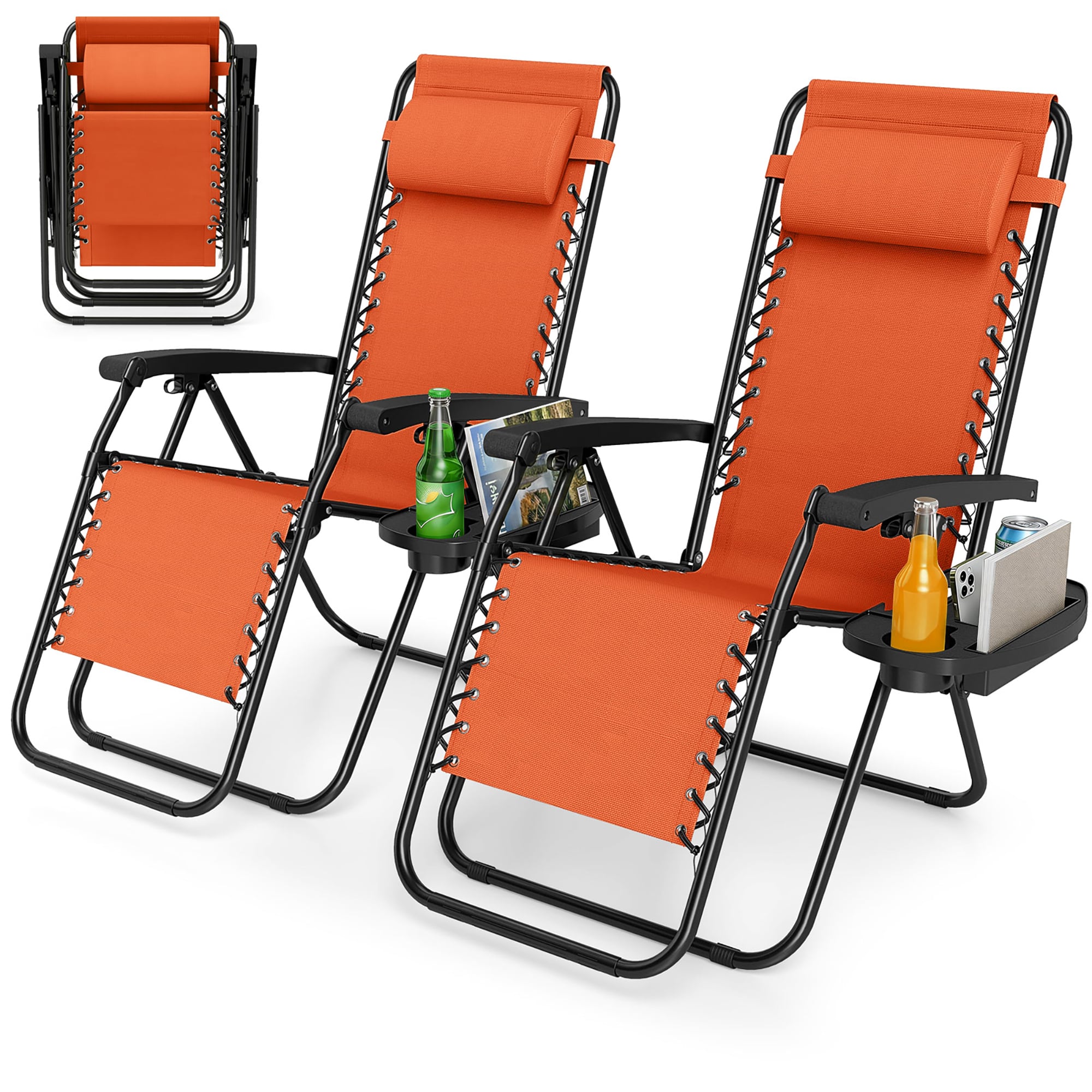 Costway - Polyester Orange Folding Beach chair Adjustable and