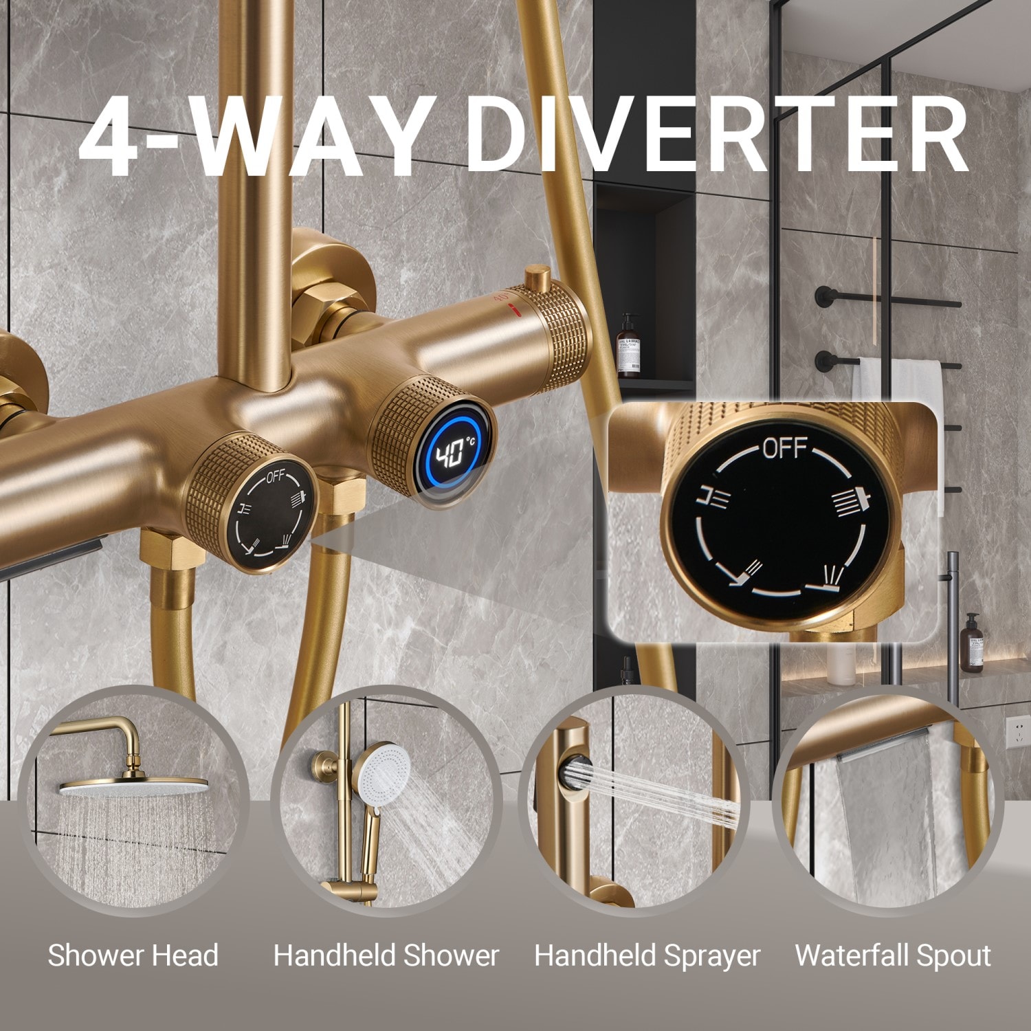 Mondawe AM-S008AC-10BG Showerhead-Bar-Panels - View #5