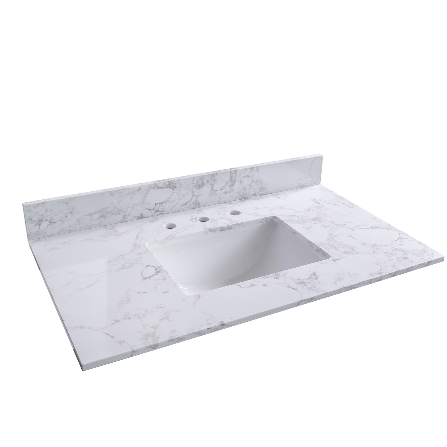 Vanityfus Montary 37 Inch Carrara White Engineered Stone Vanity Top - 3 Holes