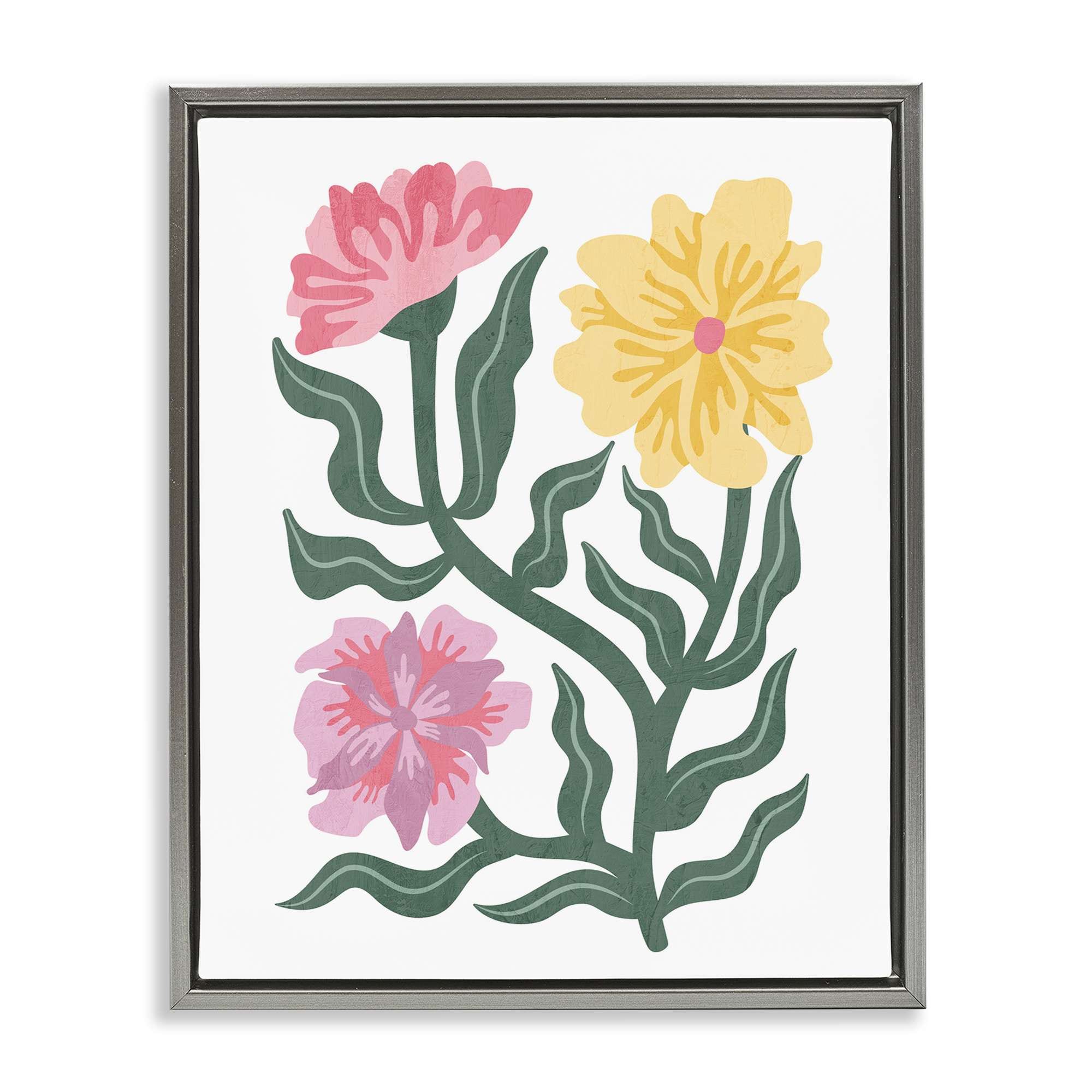 Stupell Industries BT-203-FFL-24X30 Modern Blooms with Curved Leaves Gray Framed Floater Canvas Wall Art By Kim Allen 25 x 31
