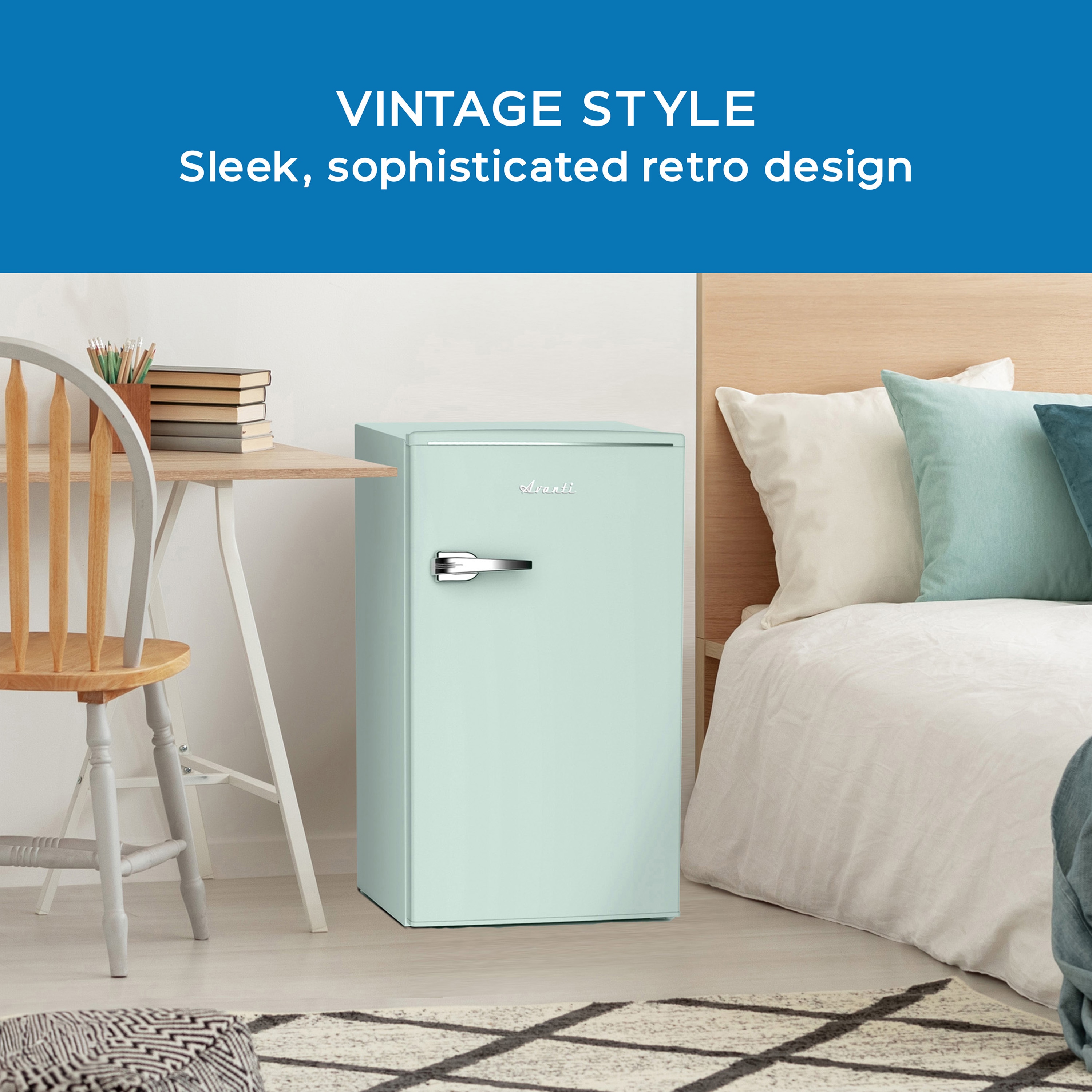 Seafoam Green Retro Compact Refrigerator with Glass Shelves, 3.1 cu ft