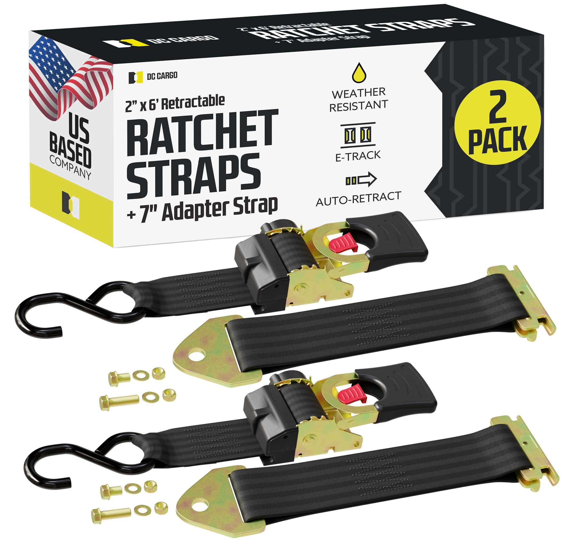 DC Cargo 26RRBOET-2 2-in x 6-ft Retractable Tie Down with S-hook 3000-lb Break Strength (2-Pack)