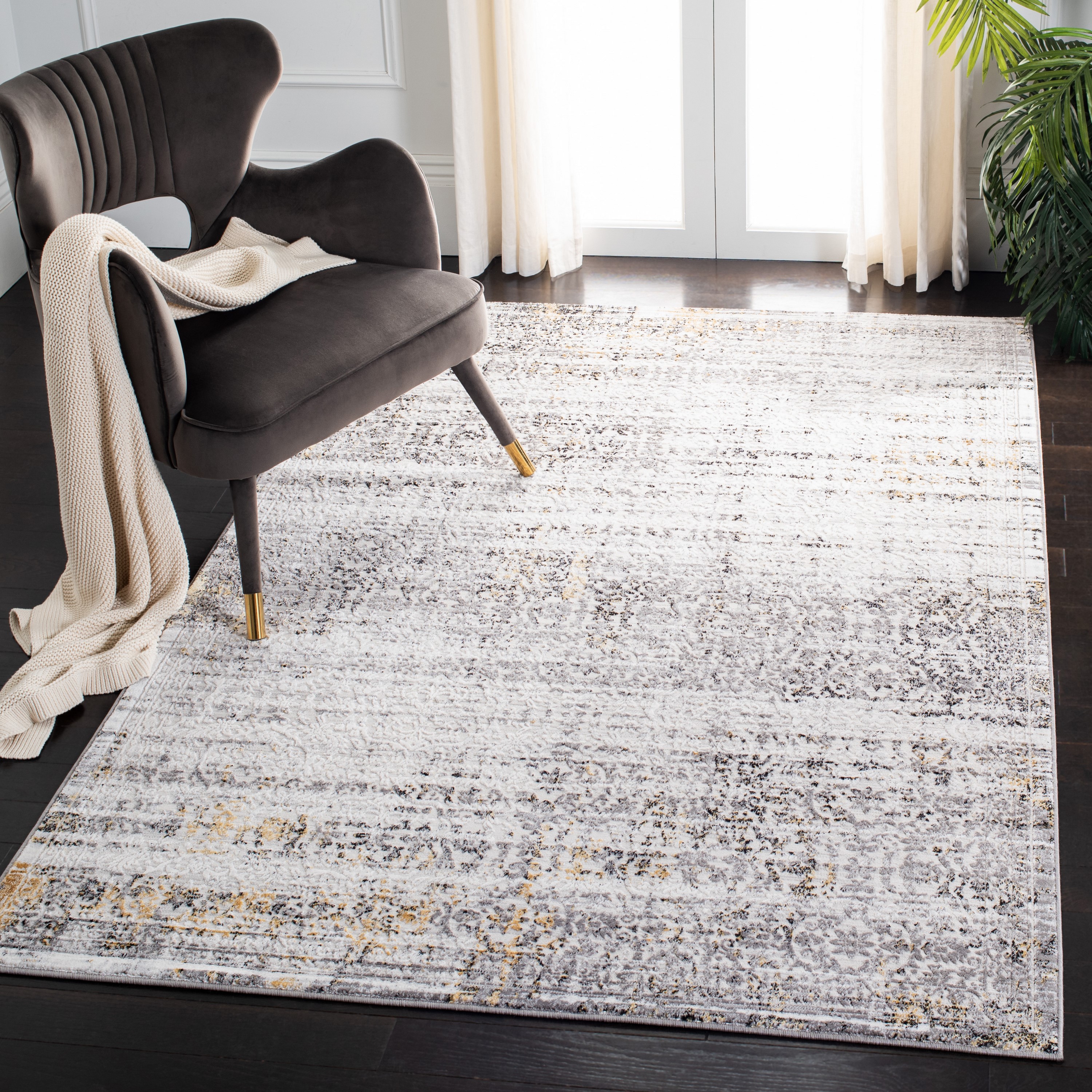 Safavieh ALA239F-4 Amelia Benjamina 4 x 6 (ft) Loomed Synthetic Gray/Ivory Rectangular Indoor Distressed/Overdyed Mid-Century Modern Area rug
