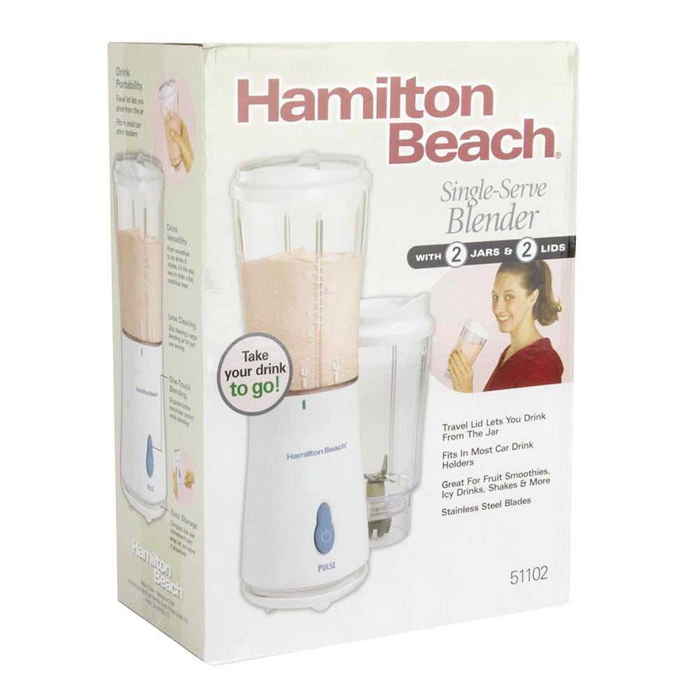 Hamilton Beach Personal Blender for Shakes and Smoothies with Discontinued Two 14oz Travel Cups and 2 Lids White 
