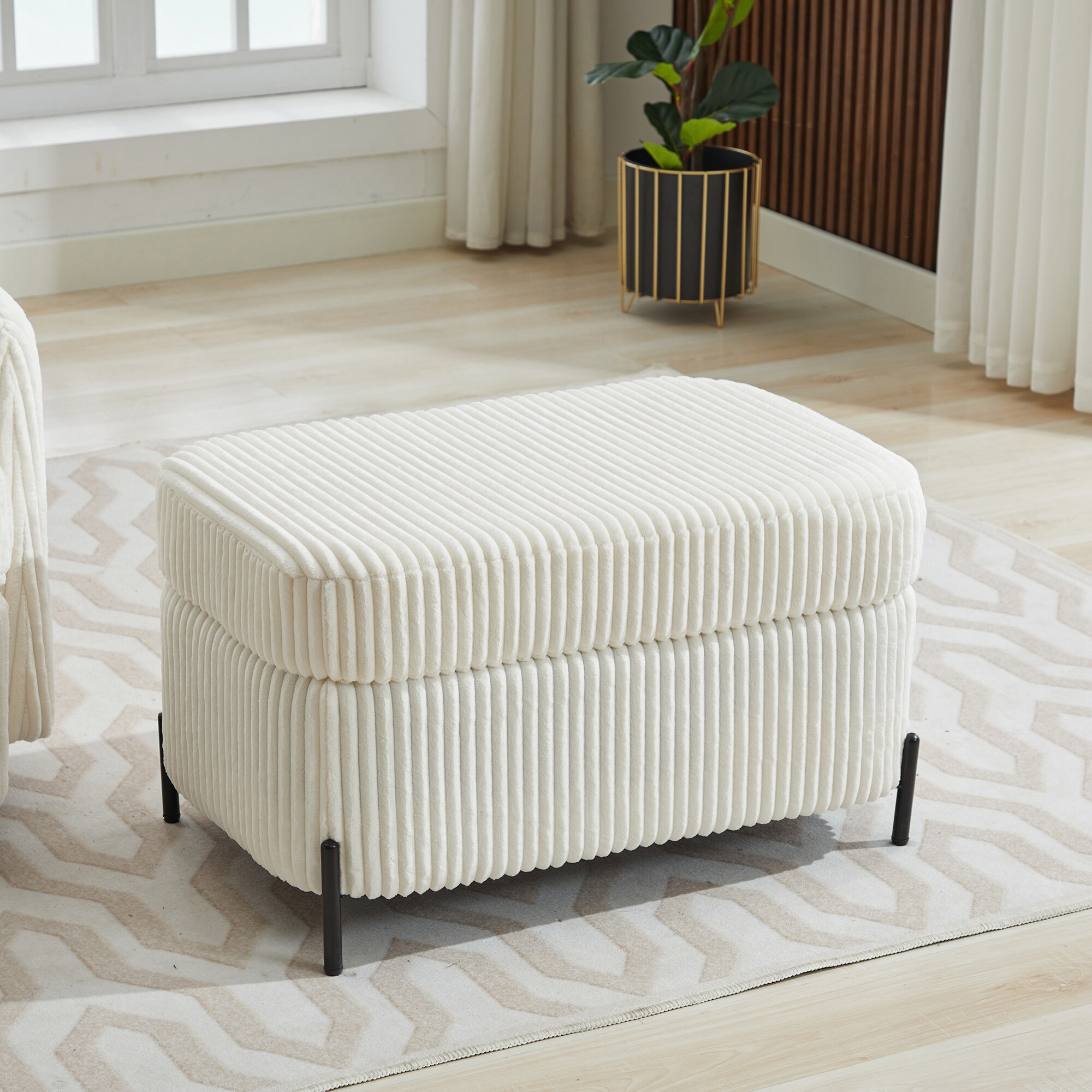 Aortzio HM-A4081-IVORY Modern IVORY Accent Bench with Storage 30.31-in x 19.68-in x 17.71-in