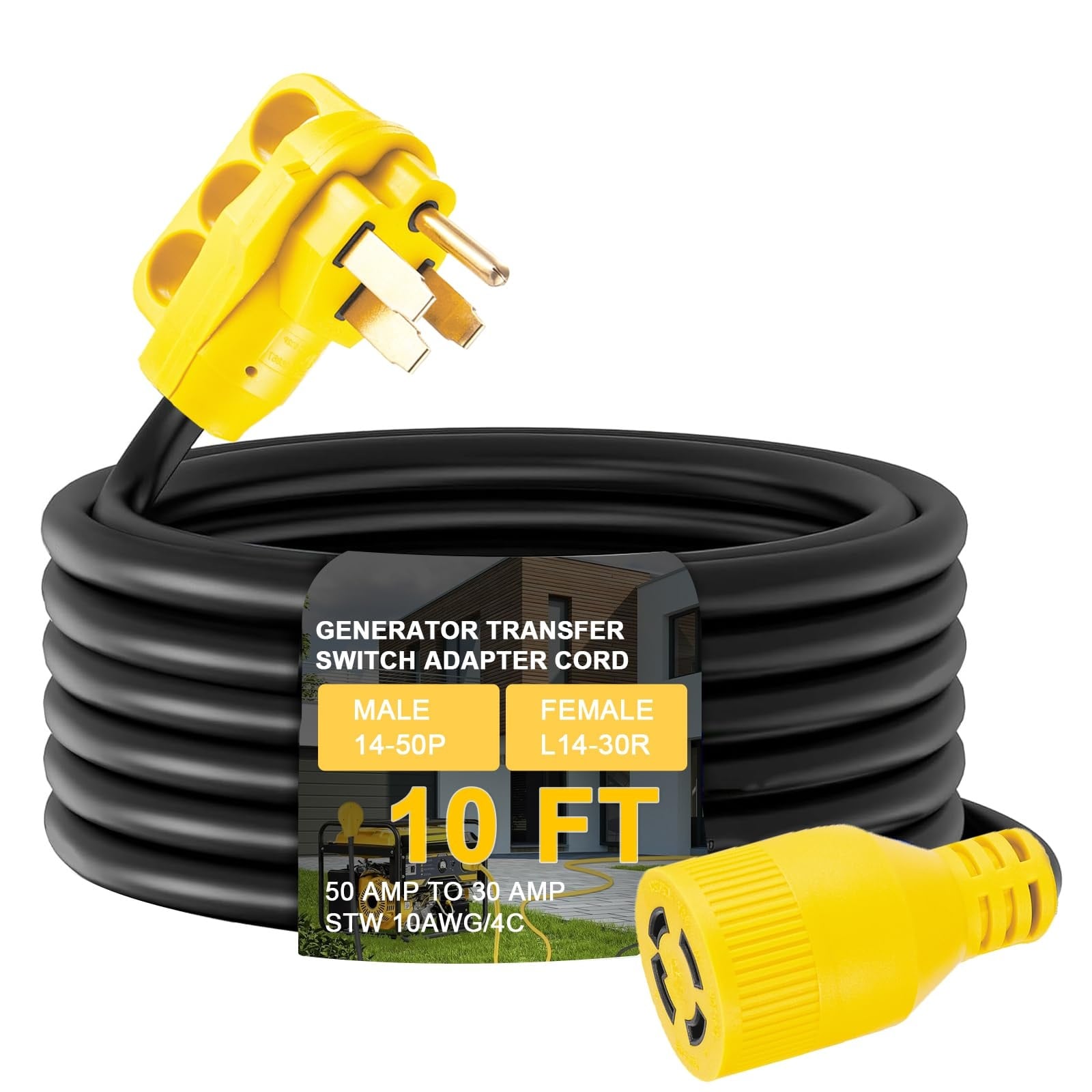 Misopily 10 FT NEMA 14 50P to L14 30R Generator Transfer Switch Adapter Cord 240V 120V 50 Amp Male to 30 Amp Female 4 Prong Heavy Duty ETL Listed #LMS0611M078