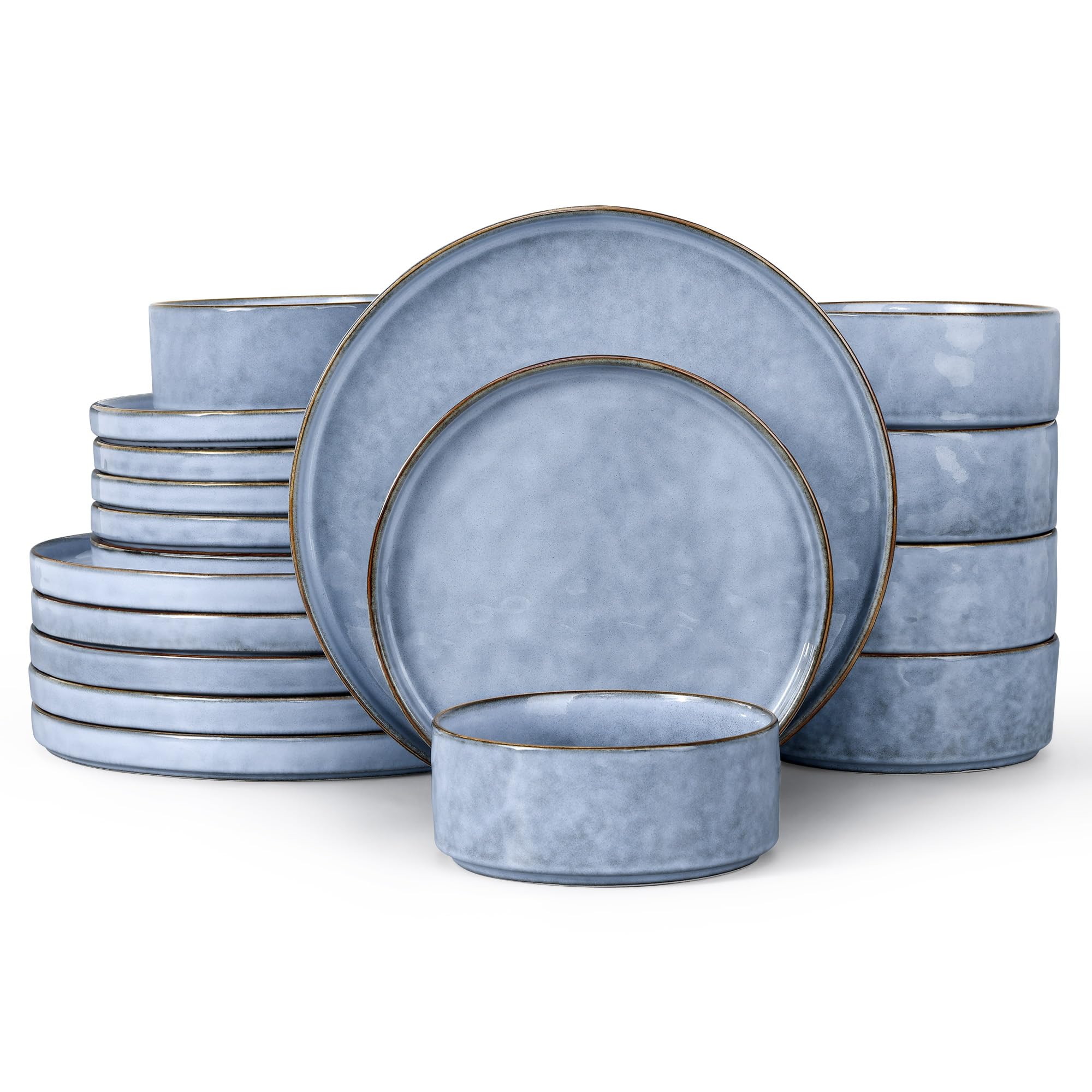 Aoibox  Serenity Blue Stoneware Dinnerware Set with Wavy Ripple Design Microwave Safe 18 Piece Set of 6