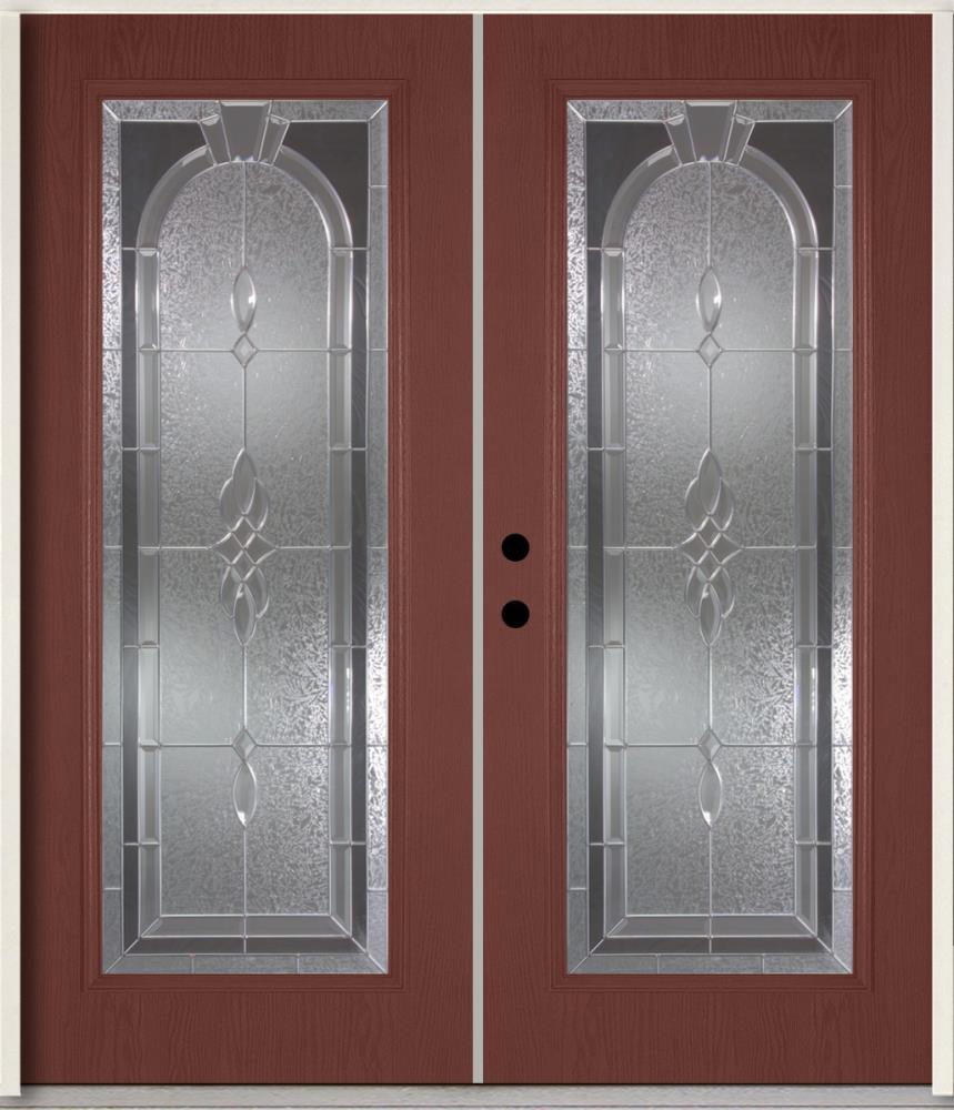 RELIABILT LO841687 Hampton 72-in x 80-in x Fiberglass Full lite Right-hand inswing Wineberry Stained Prehung Double Front Door Insulating core