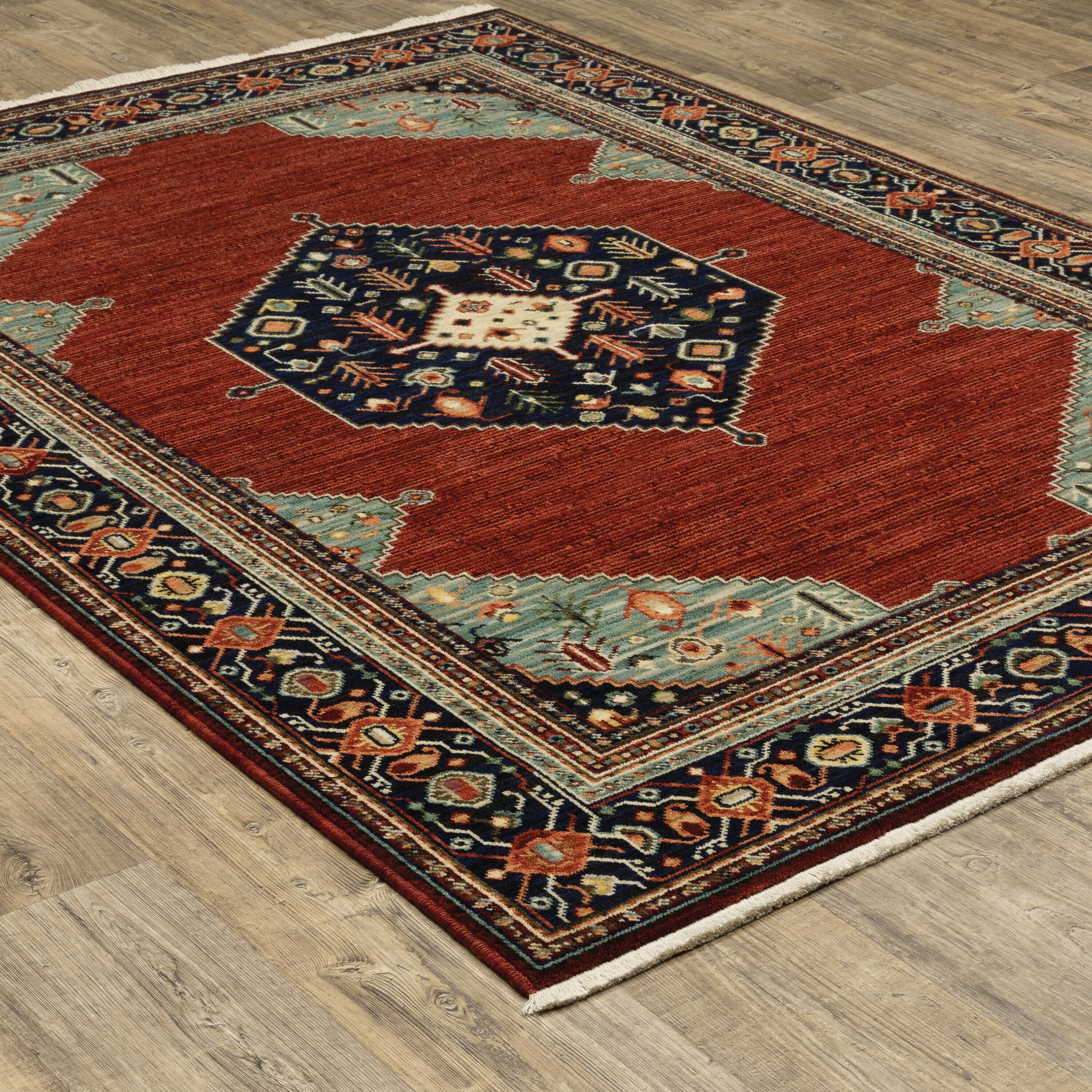 Shiloh Red Wool and Nylon Rectangular Bohemian Area Rug