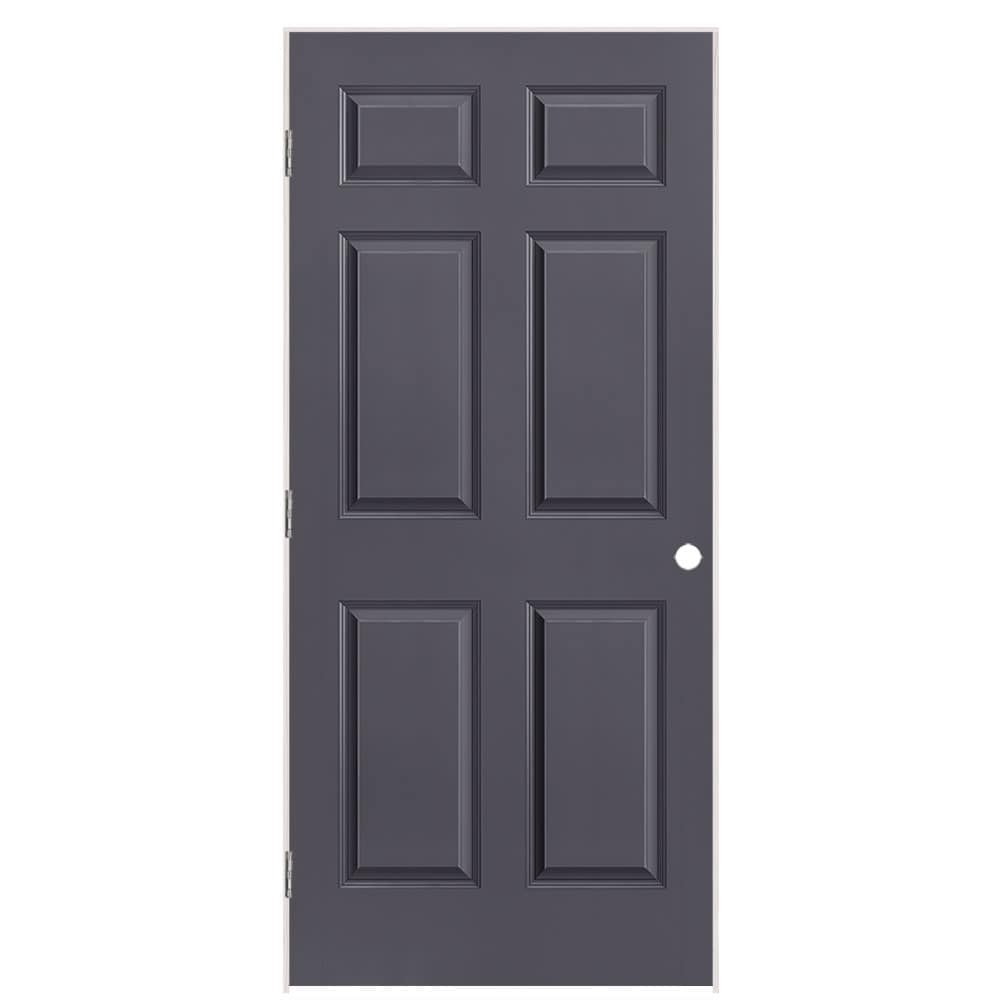 Masonite 1317424 36-in x 80-in Slate Solid core 6-panel Right hand Smooth Prefinished Molded composite Flat Jamb Single Prehung Interior Door