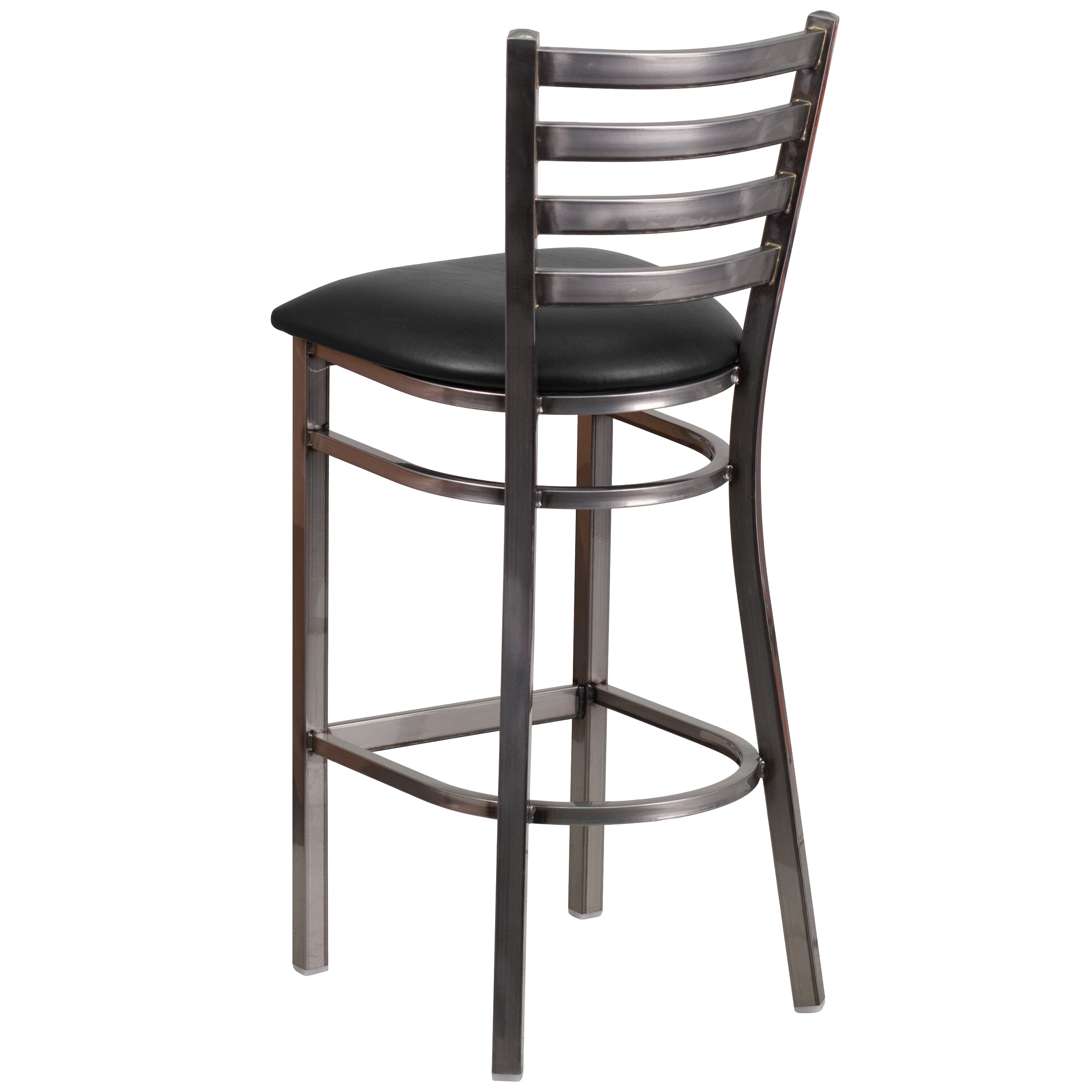 Silver Ladder Back 42" Metal Barstool with Black Vinyl Seat