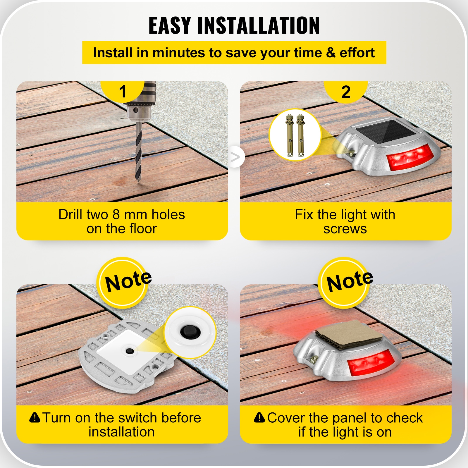 8-Pack Solar Red LED Pathway Lights with Aluminum Shell
