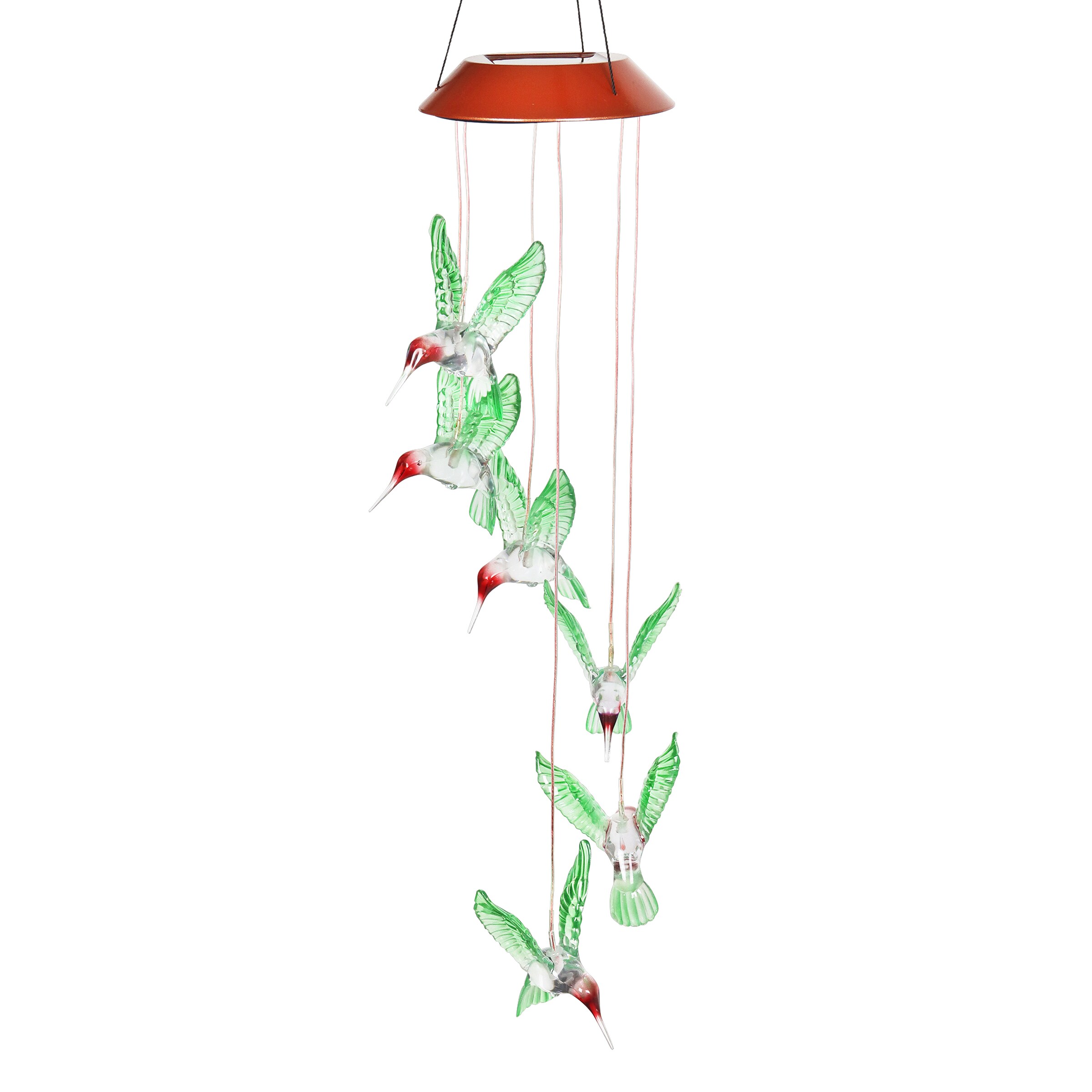 Exhart 19931-RS Hummingbird with 6 Color Changing LEDs Solar Mobile, Multi Color