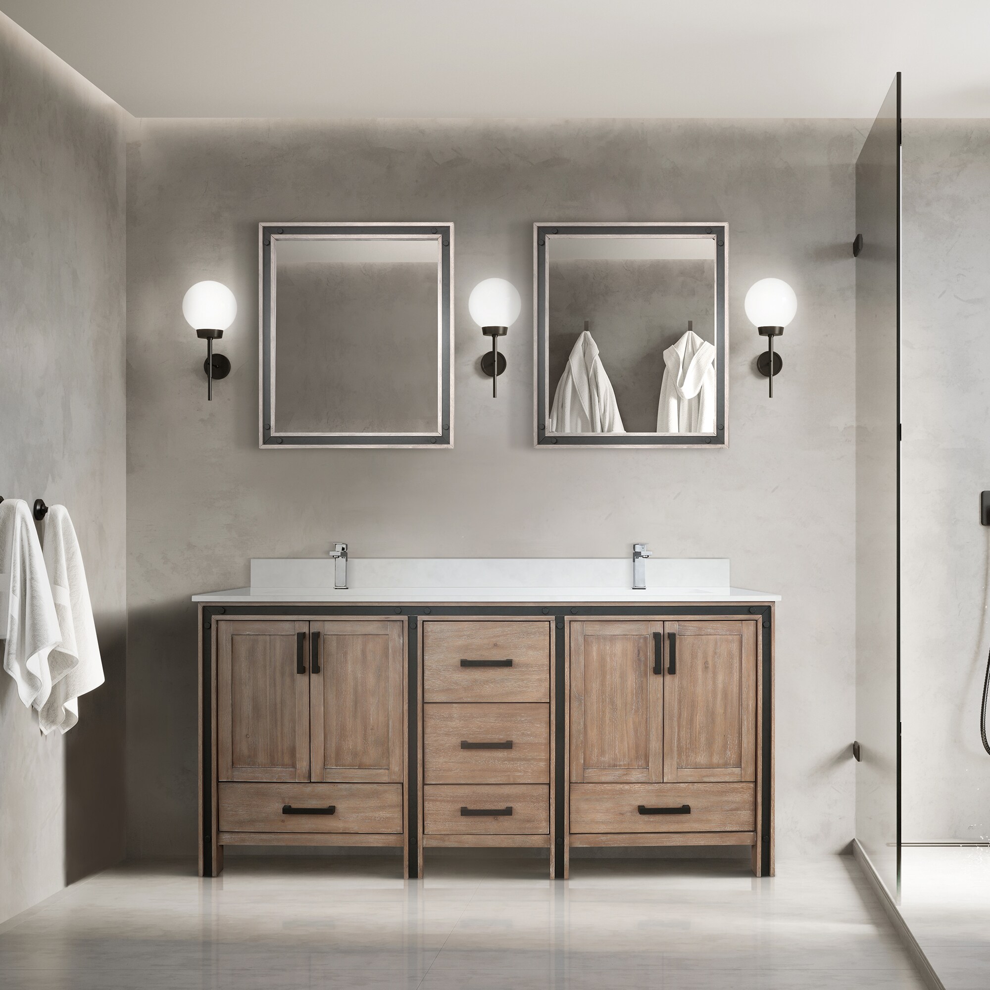 Rustic Barnwood 72" Double Vanity with Cultured Marble Top