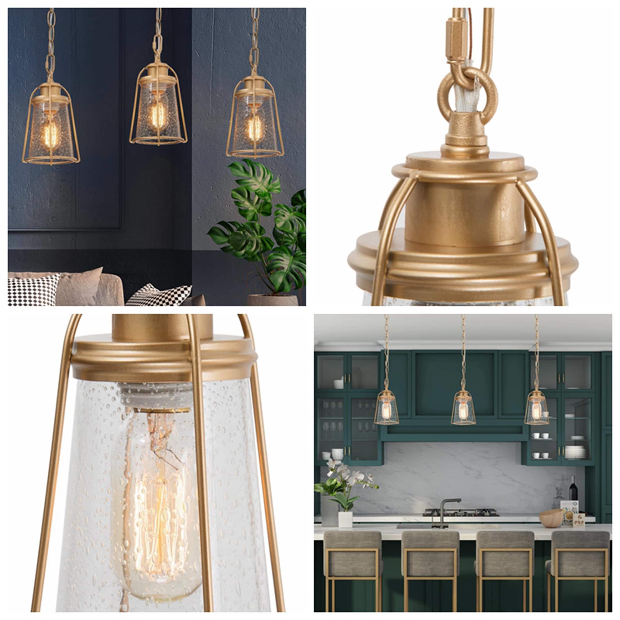 Uolfin Matte Gold and Seeded Glass Shade Modern/Contemporary Seeded Glass  Lantern LED Mini Hanging Kitchen Island Light in the Pendant Lighting  department at