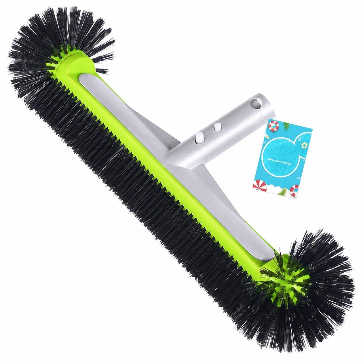 Adrinfly  Swimming Pool Brush Head 17 Point 5 Inch Aluminum Back with Round Ends Seven Row Nylon Bristles Cleans Walls Tiles Floors Fits Standard