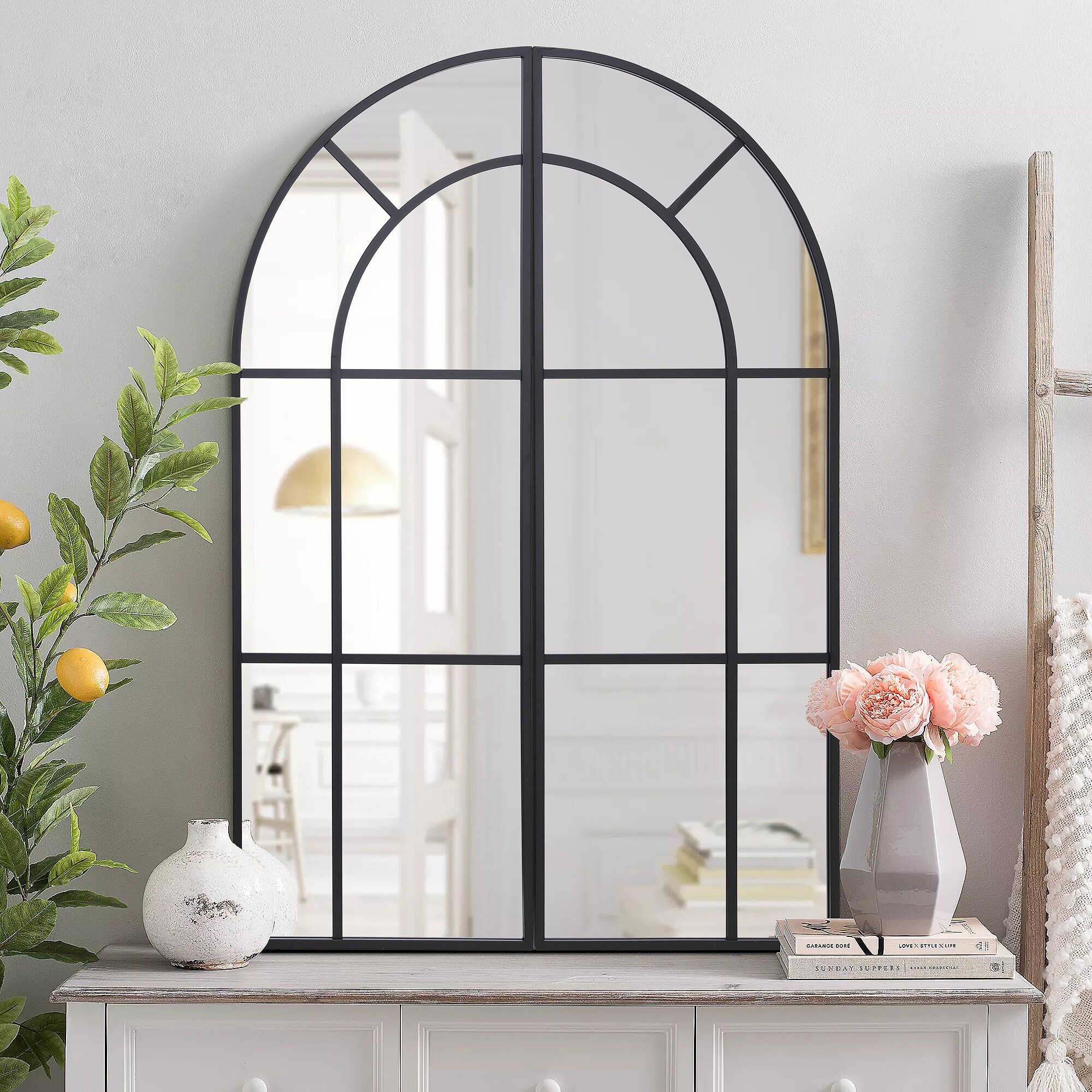 26in W x 38in H Iron Frame Black Wall Mounted Mirror at