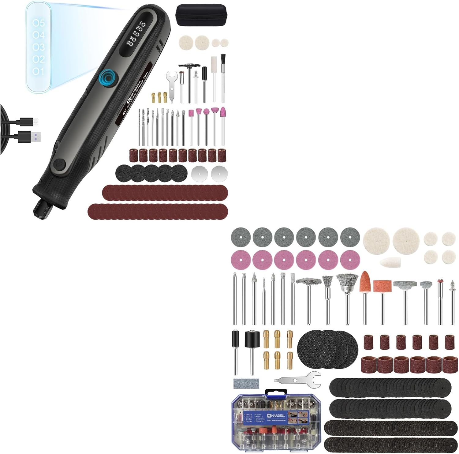 HARDELL Mini Cordless Rotary Tool 4V with 230pcs Accessories #B0C-Y55-QC37