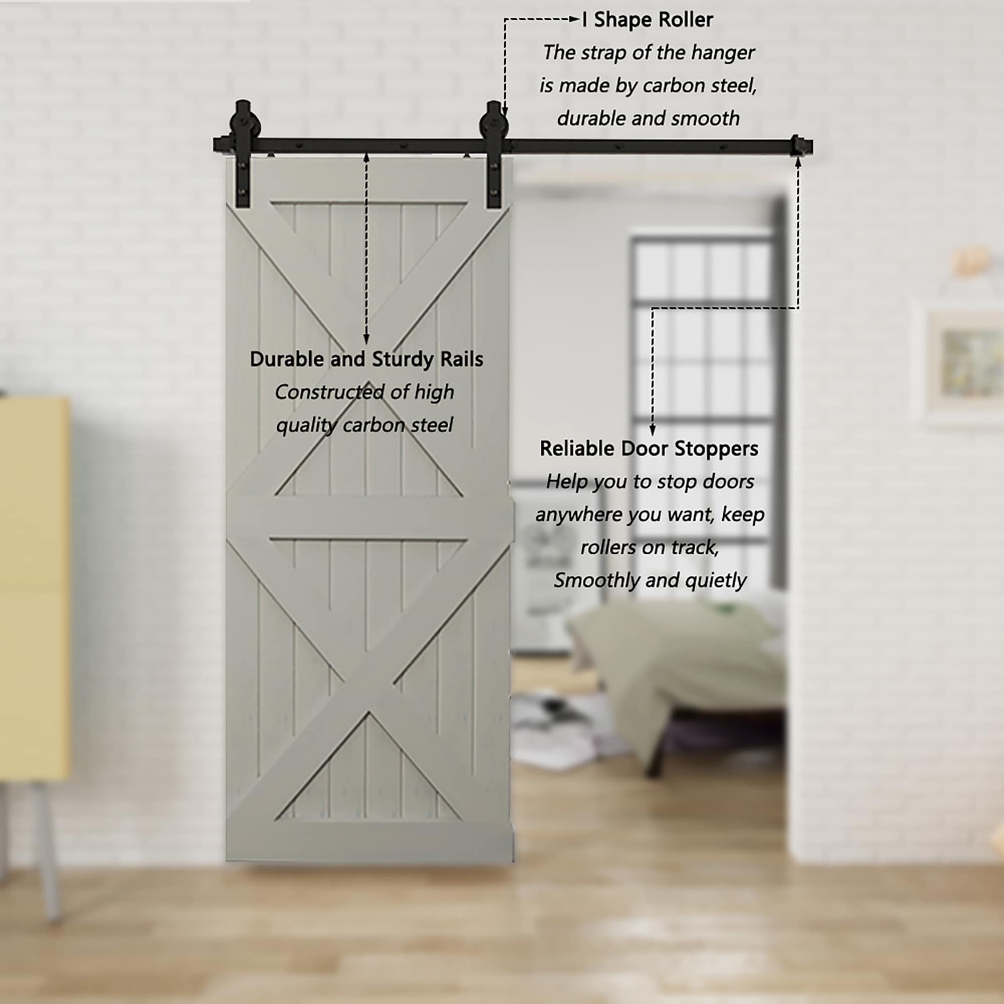 Clihome 78-in Matte Black Indoor/Outdoor Straight Single Barn Door ...