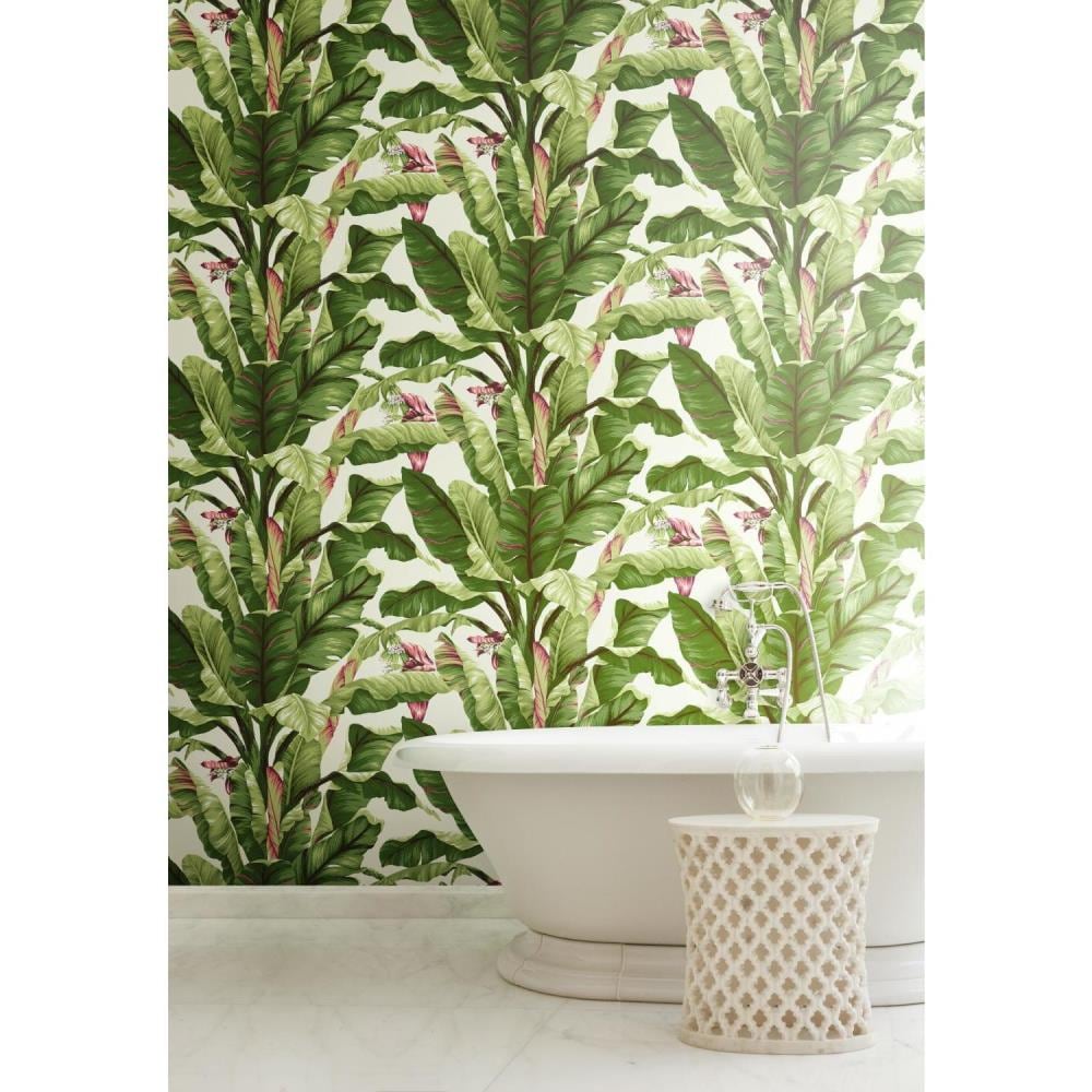 York Wallcoverings AT7067 Ashford Tropics 60.75-sq ft White and Off White Paper Floral Prepasted Soak and Hang Wallpaper