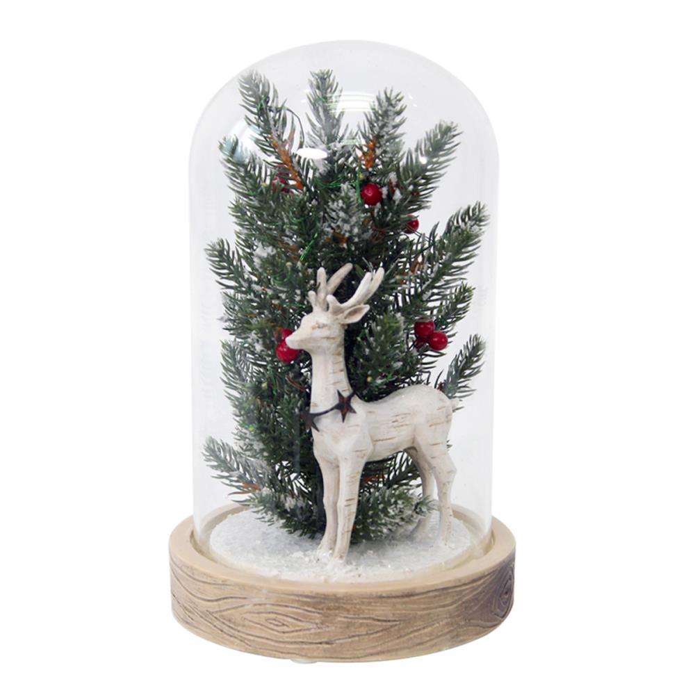 Battery Operated 30cm Wooden Scene With Tree & Deer Design With Warm White LEDs 