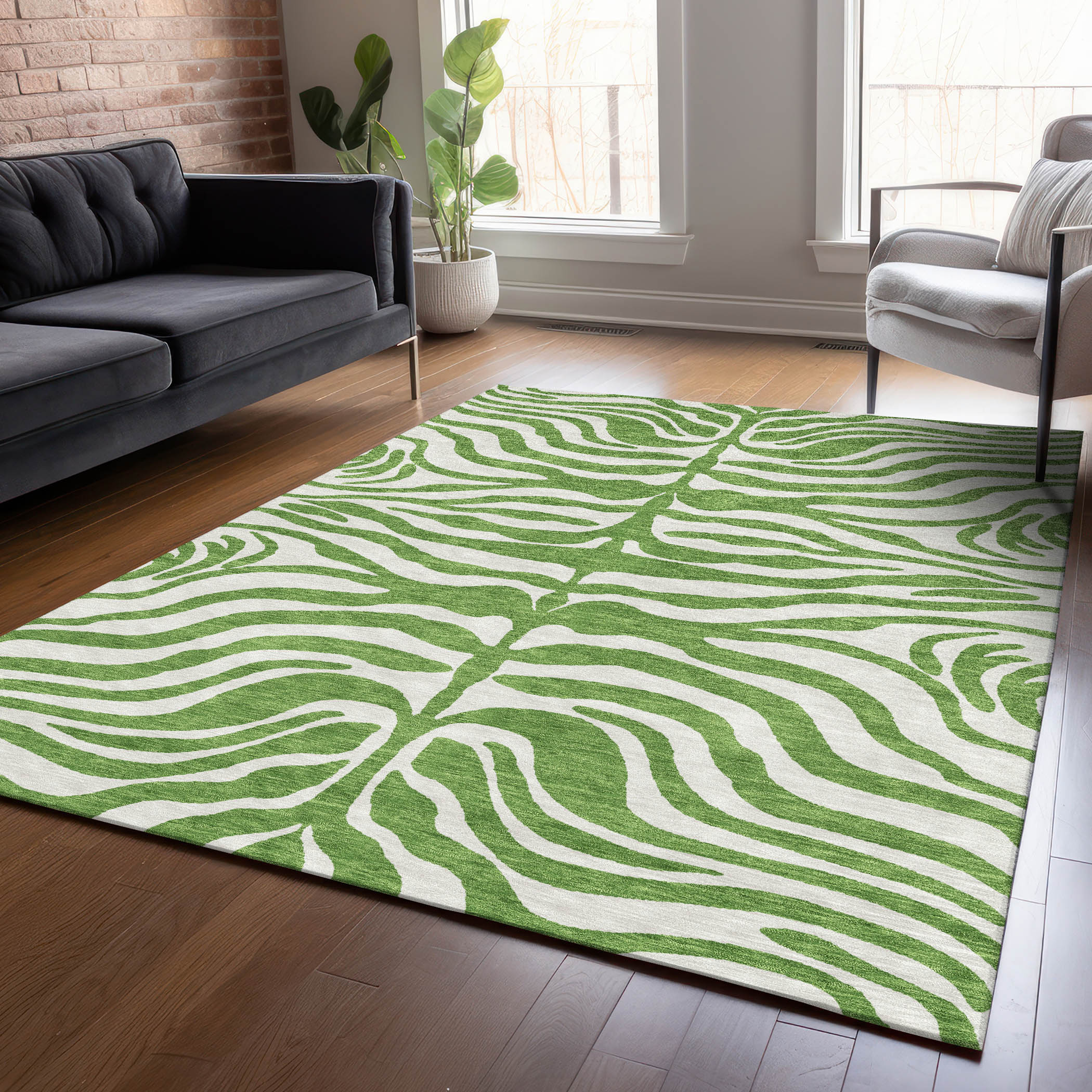 Addison Rugs ACN1042GE30X46 Chantille ACN1042GE 2 x 3 (ft) Polyester Green Rectangular Indoor/Outdoor Geometric Machine washable Area rug