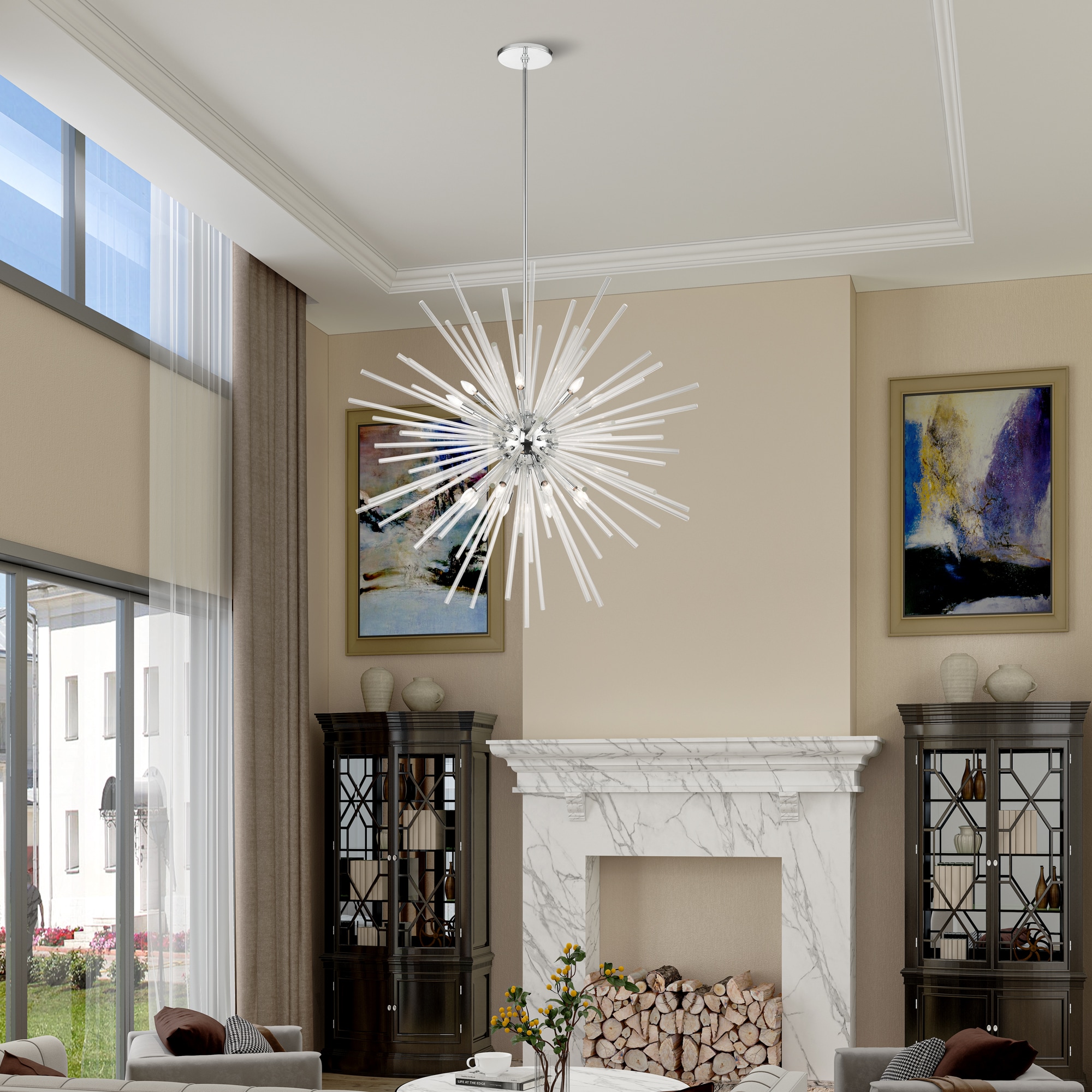Polished Chrome and Clear Crystal 16-Light Foyer Pendant