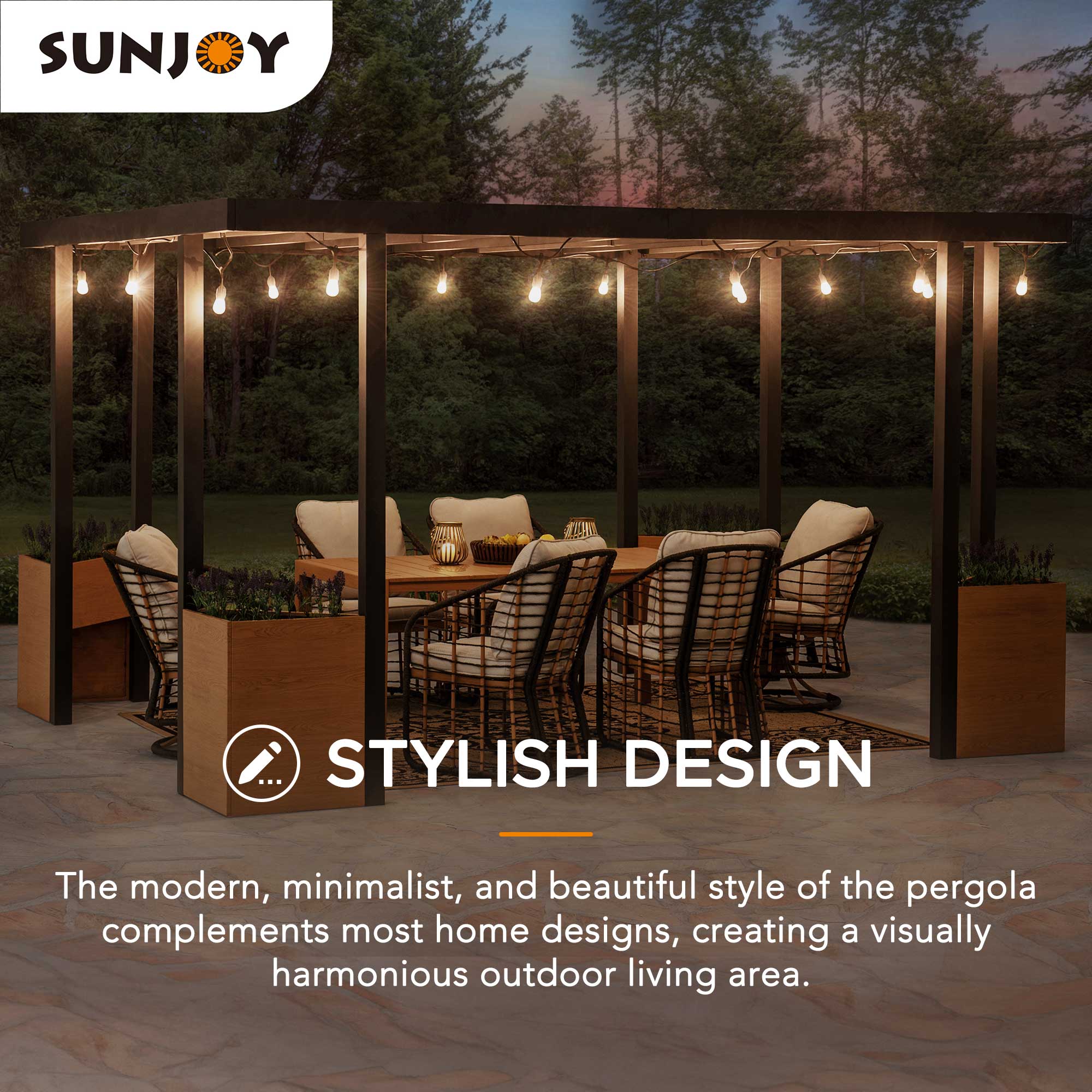 Sunjoy 10-ft W x 12-ft L x 7-ft 3-in H Black Metal Freestanding Pergola ...