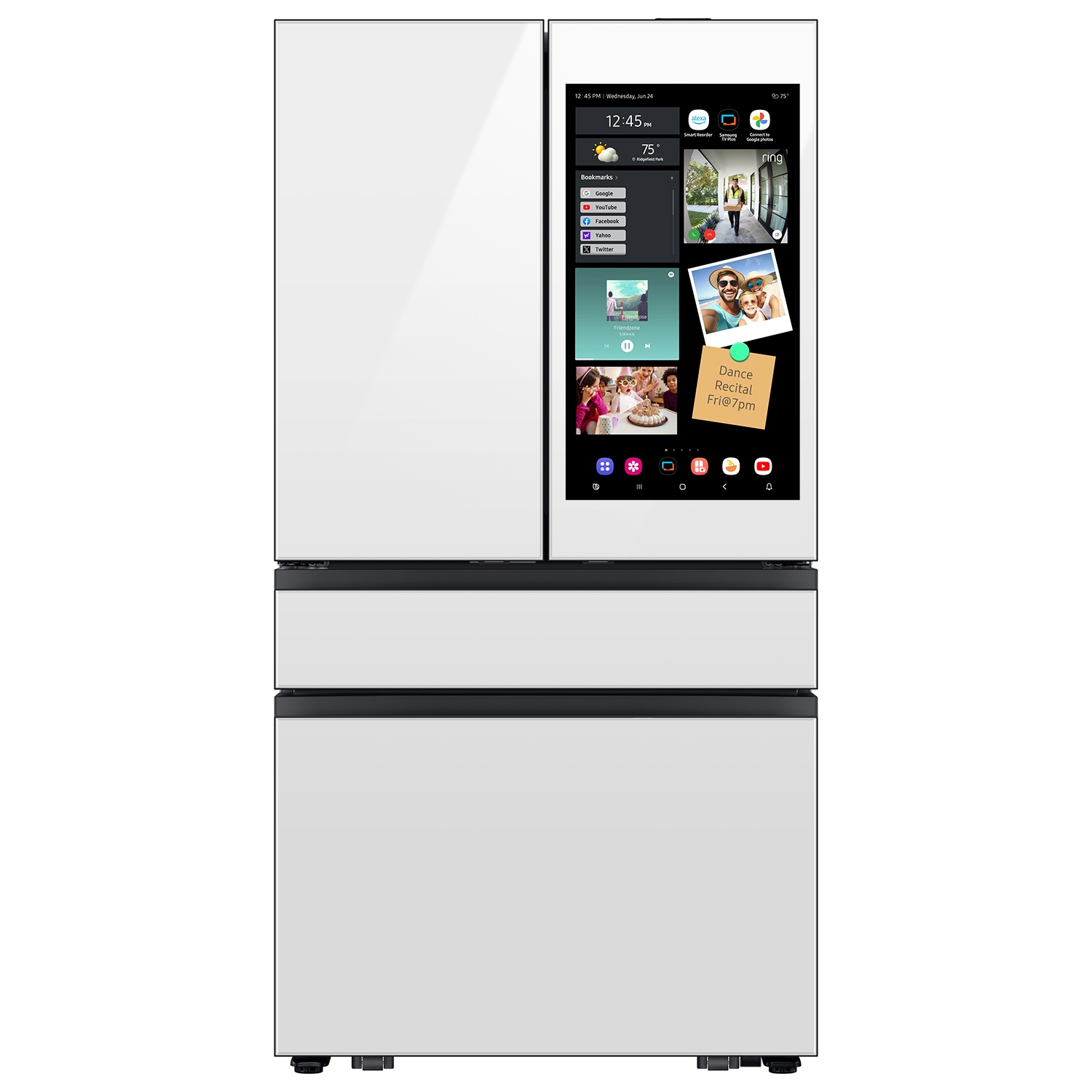 Samsung RF90F23AEW Bespoke Counter-Depth Family Hub+ 22.5-cu ft 4 -Door Smart Compatible French Door Refrigerator with Dual Ice Maker with Water Dispenser and Door within Door ( White Glass ) ENERGY STAR Certified