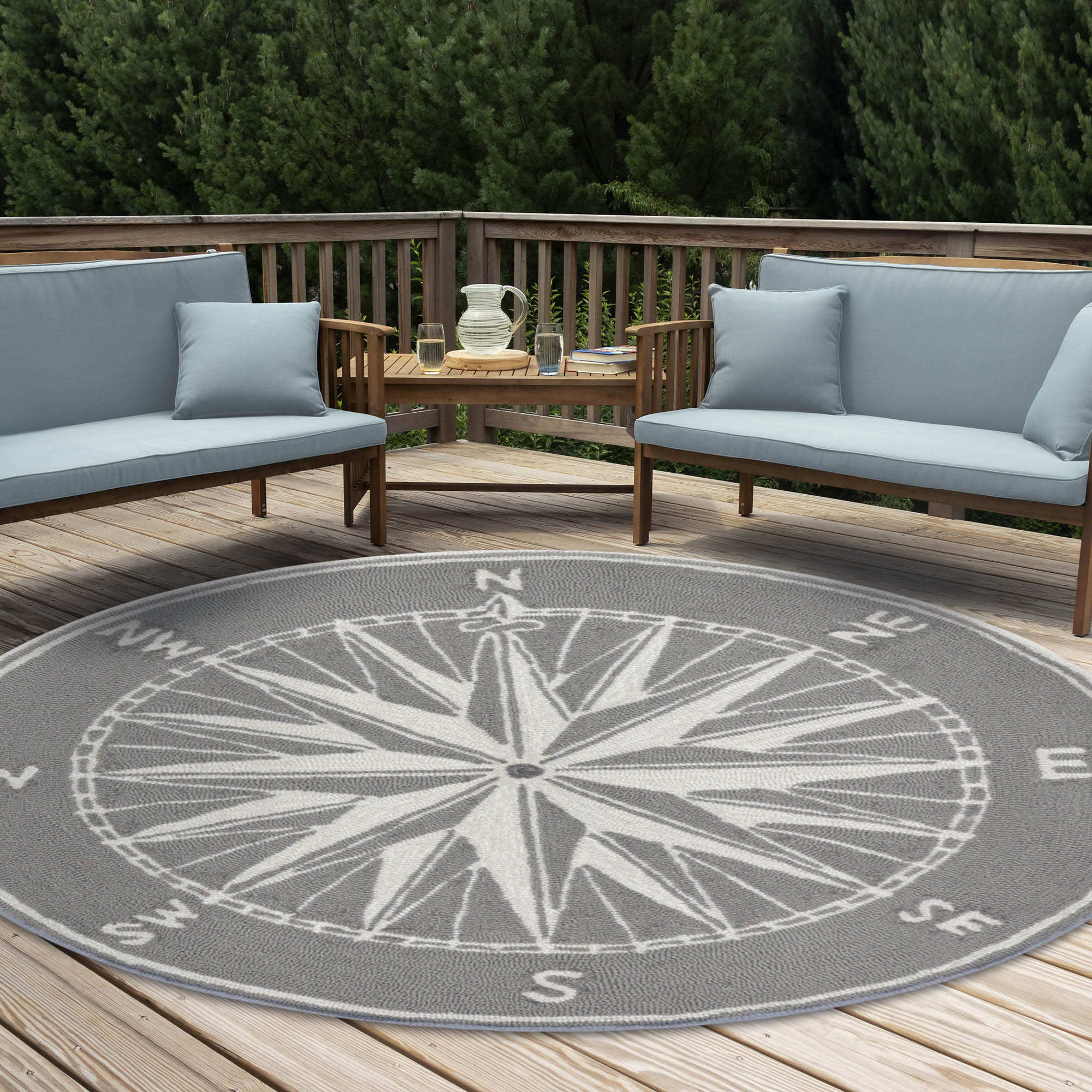 Liora Manne FTPD5144747 Frontporch 5 x 5 (ft) Tufted Polyester Grey Round Indoor/Outdoor Coastal Area rug