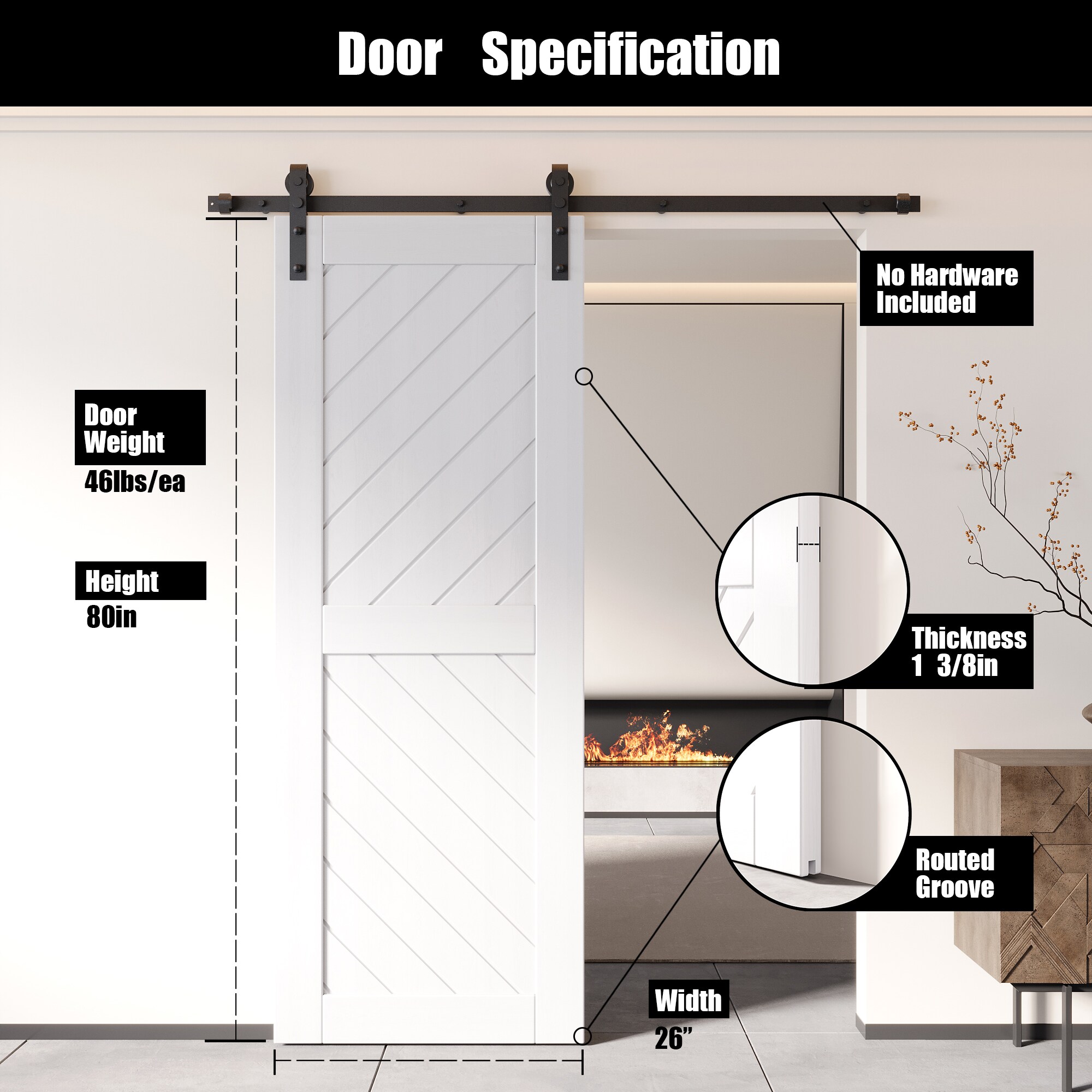 HOMACER XT3-2680-WH Barn-Doors - View #2