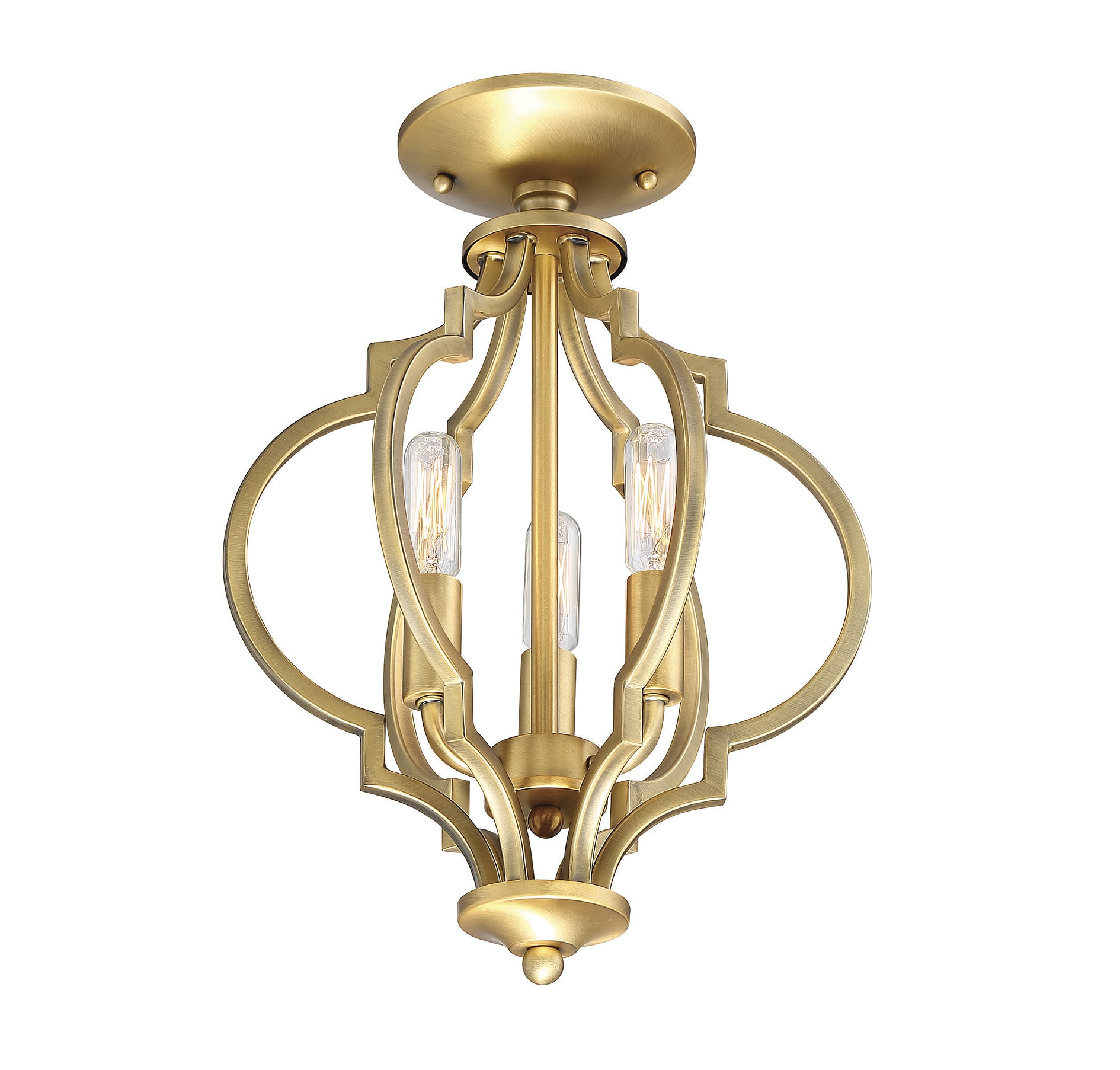 Meridian Lite Trends M60055NB 3-Light Convertible Semi-Flush or Pendant in Natural Brass 3 -Light 11-in Brass Semi Flush Mount Light