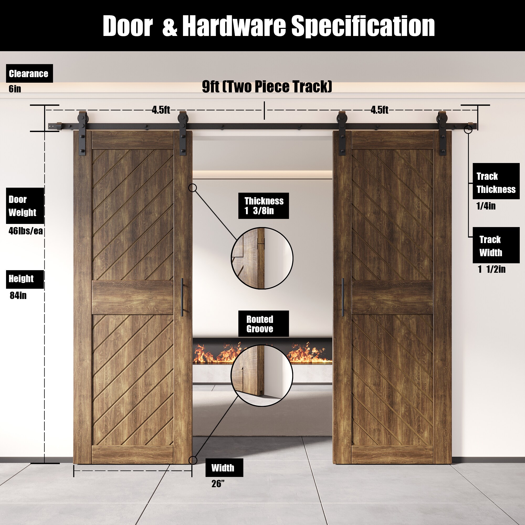 HOMACER YT2H108C-XT1-2684-WA Barn-Doors - View #2
