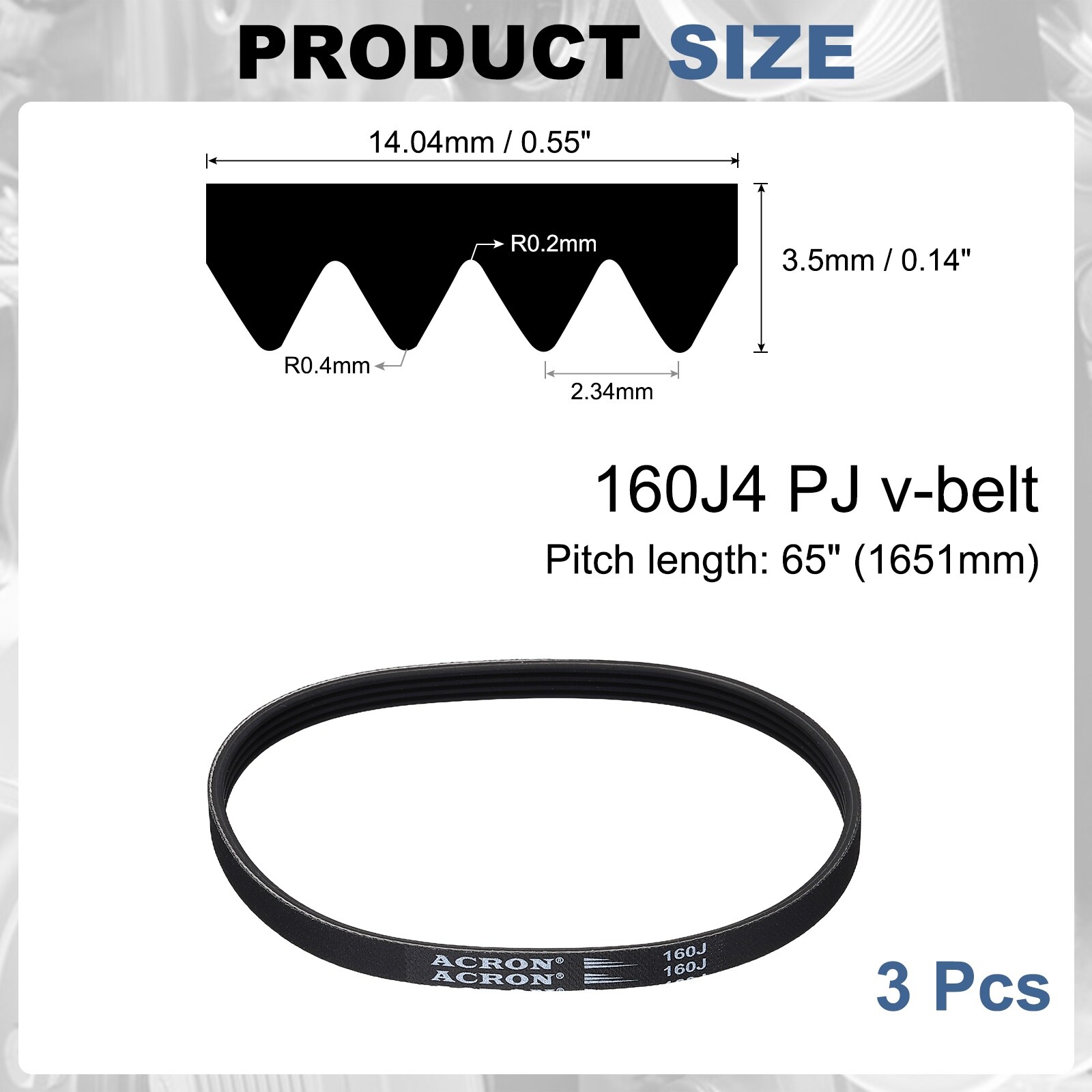 Unique Bargains 3pcs 160J4 PJ V-Ribbed Belt 4 Ribs 16in Length x 0.37in ...