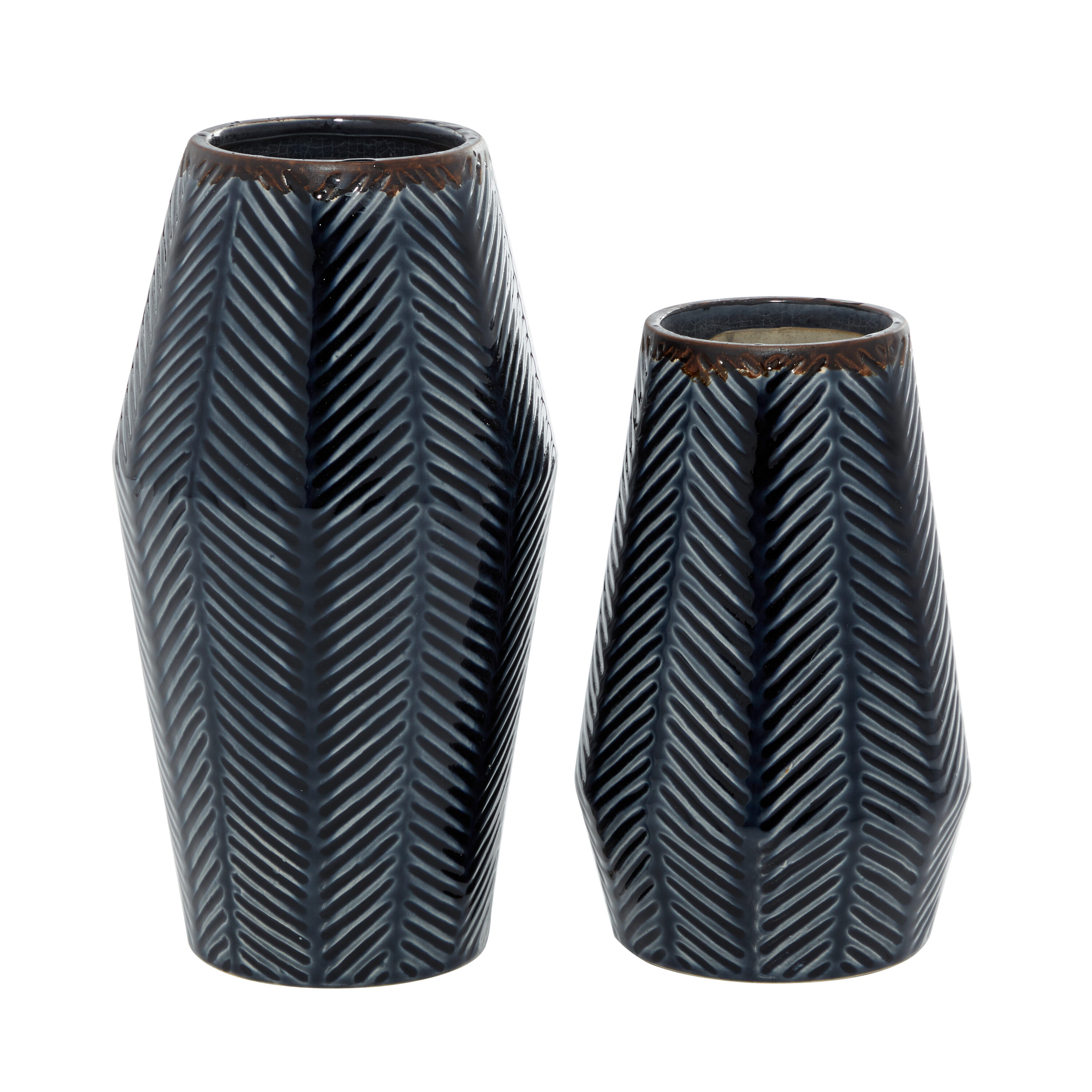 Dark Blue Chevron Ceramic Table Vase Set, 2-Piece