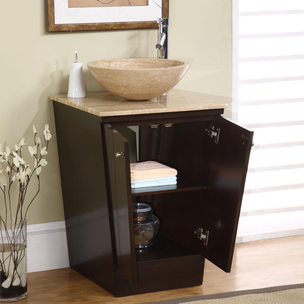 Silkroad Exclusive 22-in Dark Walnut Single Sink Bathroom Vanity with ...