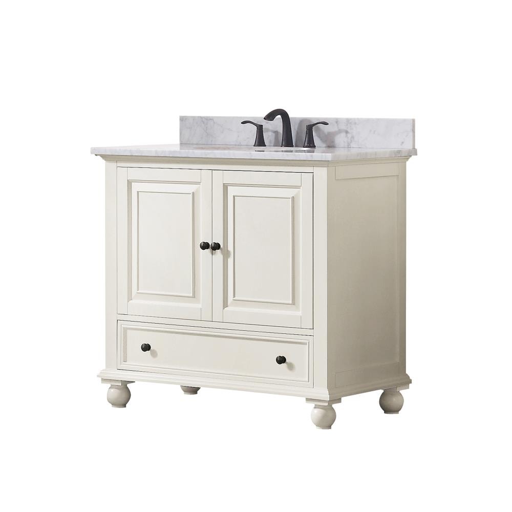 French White 37" Wood Vanity with Carrera White Granite Top