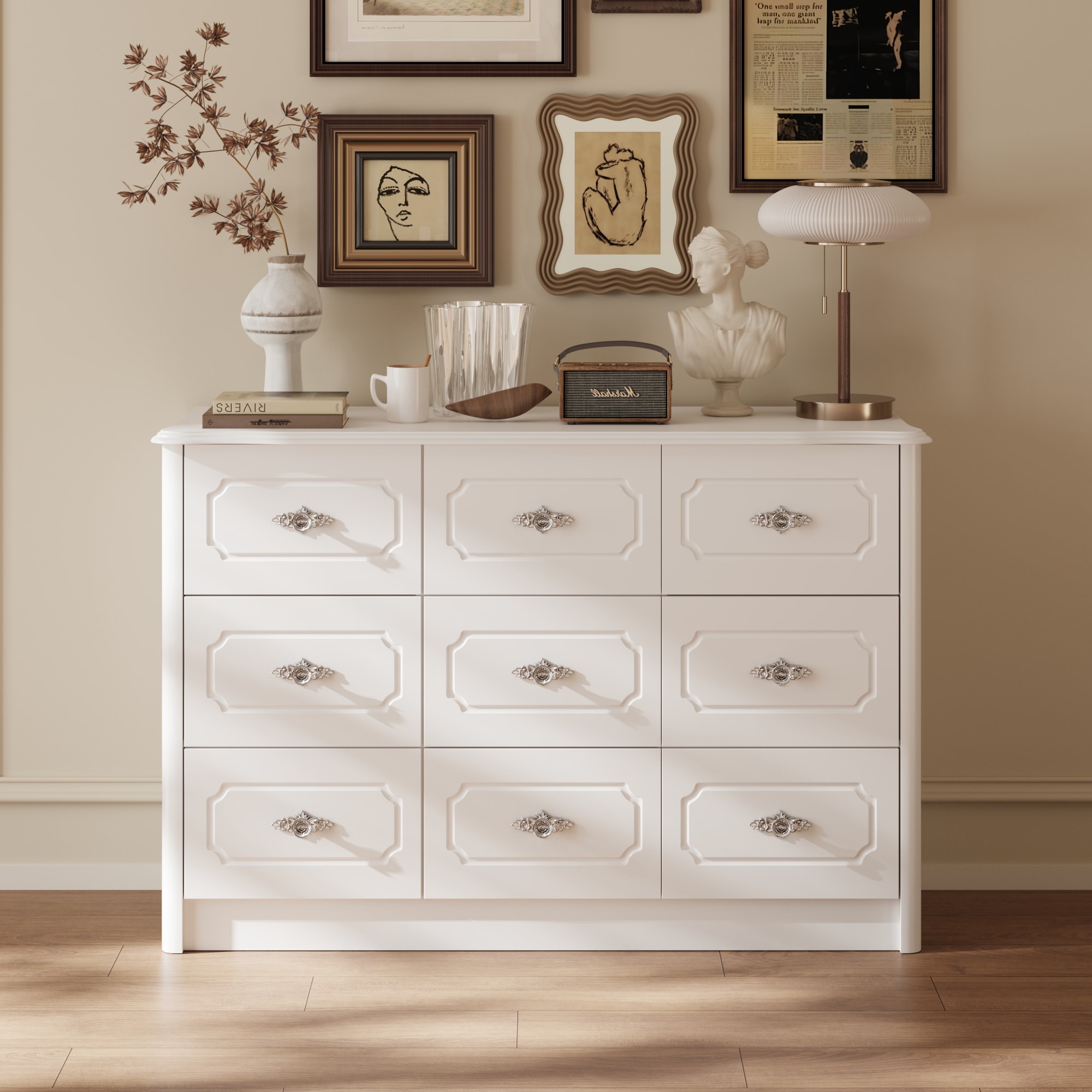 FUFU&GAGA KF210285-01 Makeup Vanity White 9 -Drawer Standard dresser