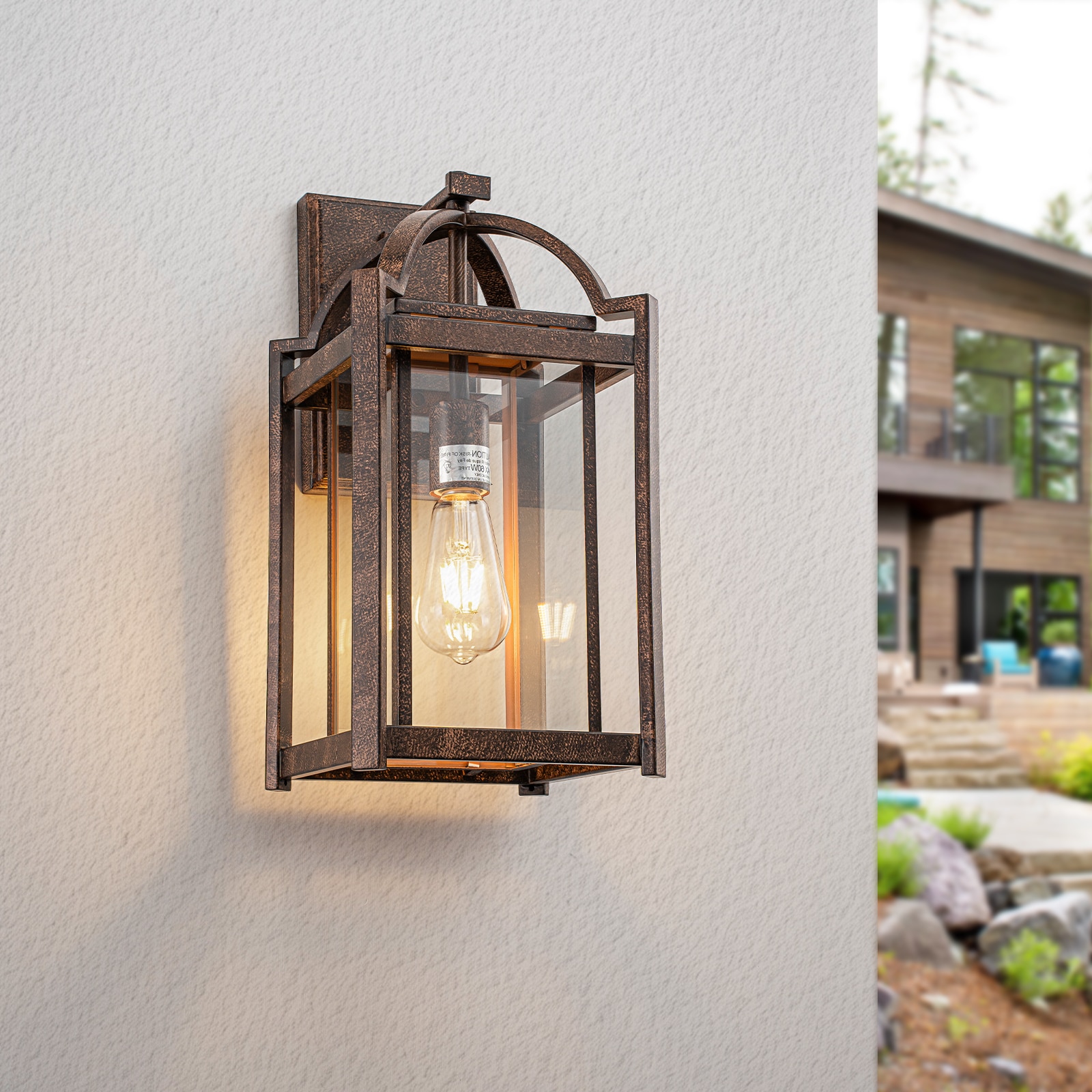 MENCOLULU Rust Color Lantern Outdoor Wall Lighting 1 -Light 16.93-in H Antique Bronze Hardwired Outdoor Wall Light