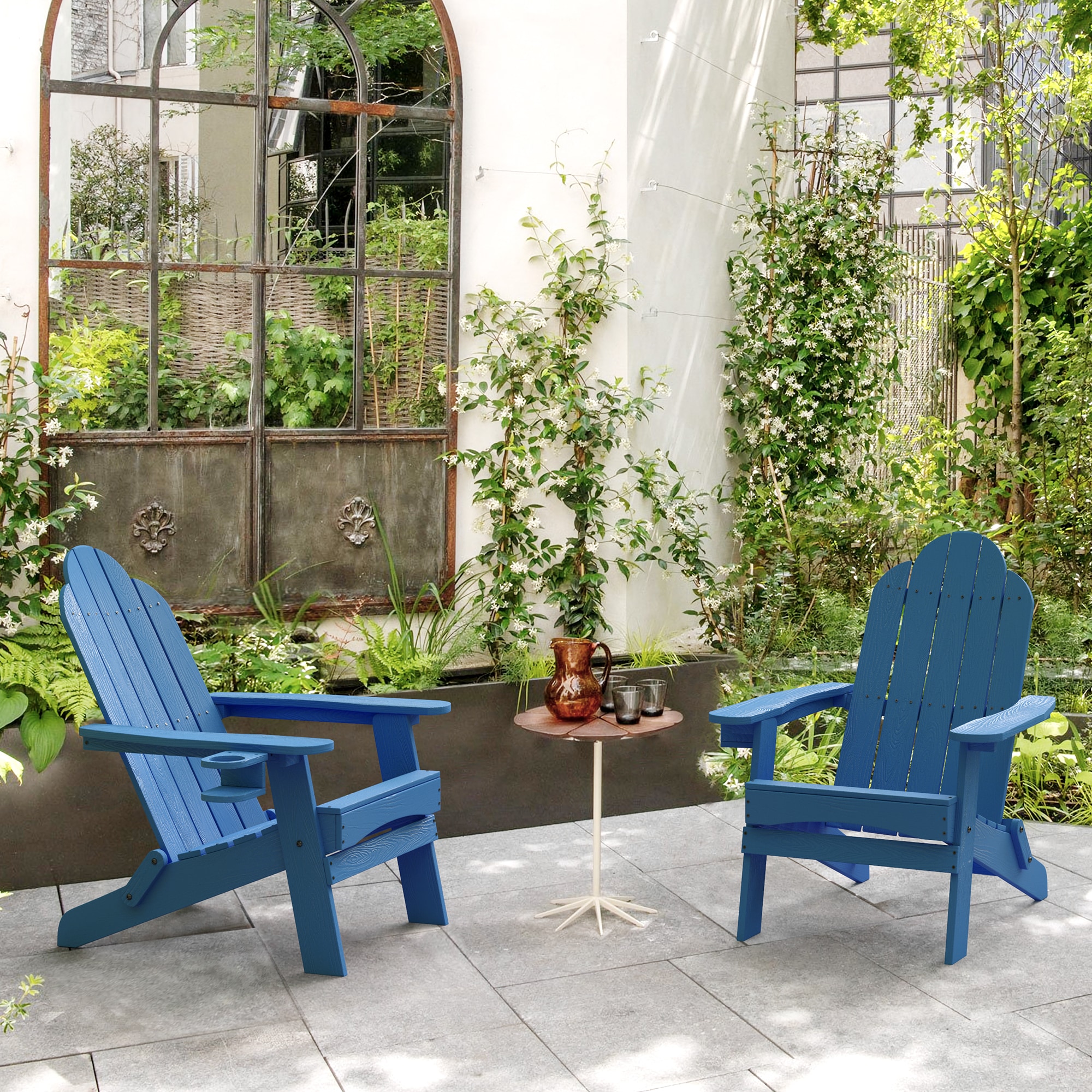 LUE BONA 2 Blue Hdpe Frame Stationary Adirondack Chair with Slat Seat in the Patio Chairs department at Lowes