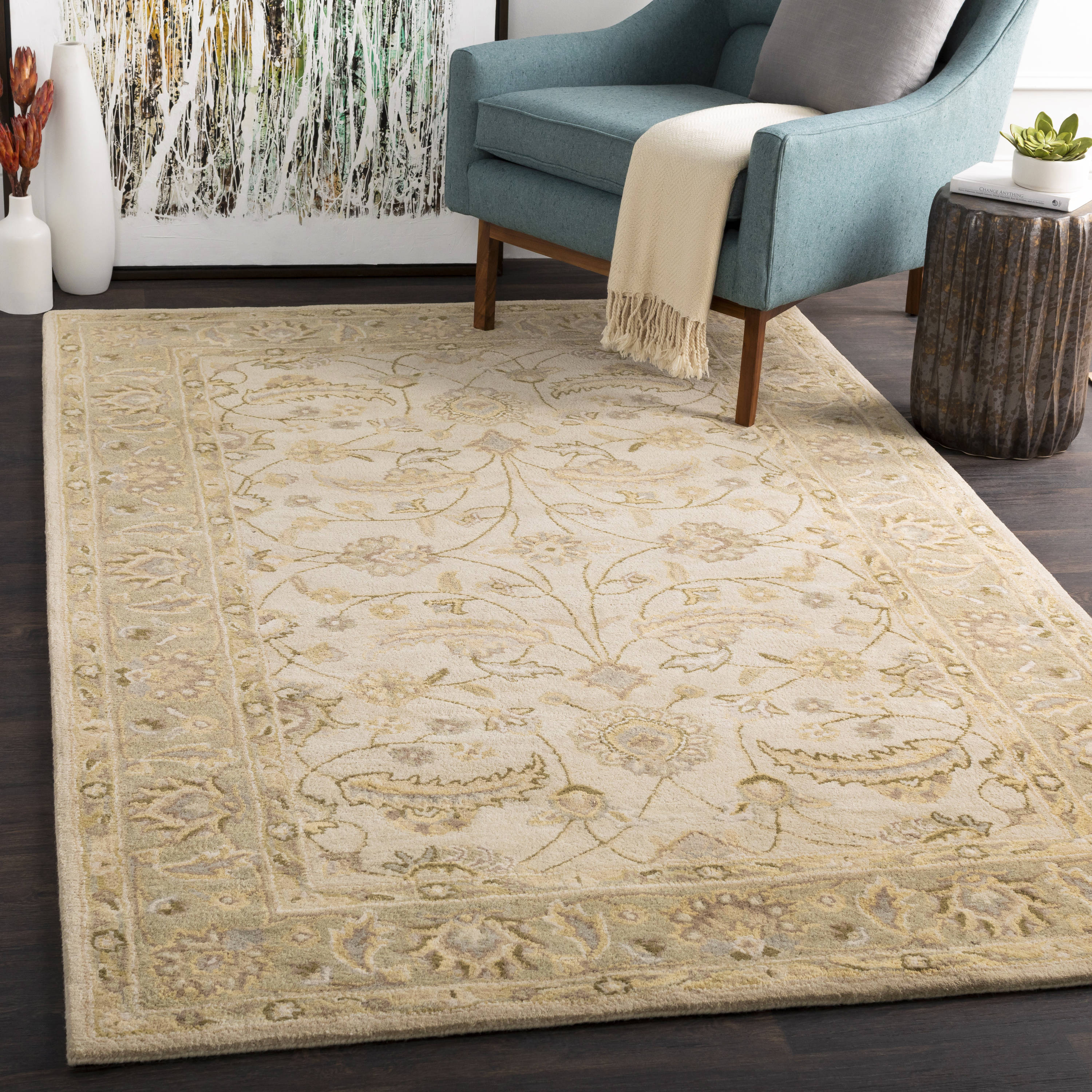 Surya Caesar 8 x 10 Wool Sage Indoor Medallion Oriental Area Rug in the ...