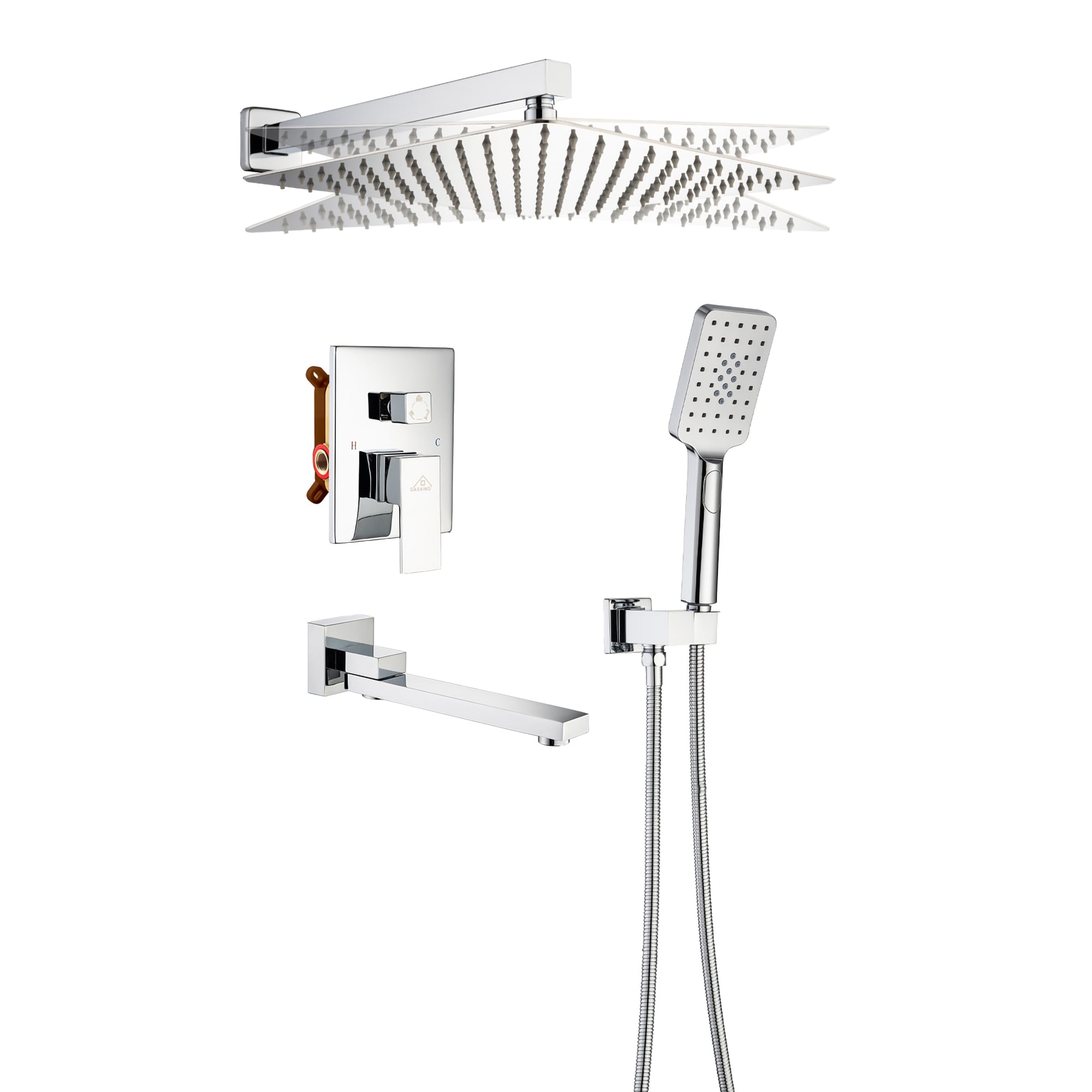 CASAINC CS12B-10BN Chrome 10-in Built-In Shower Faucet System with 3-way Diverter ( Pressure-balanced Valve Included )