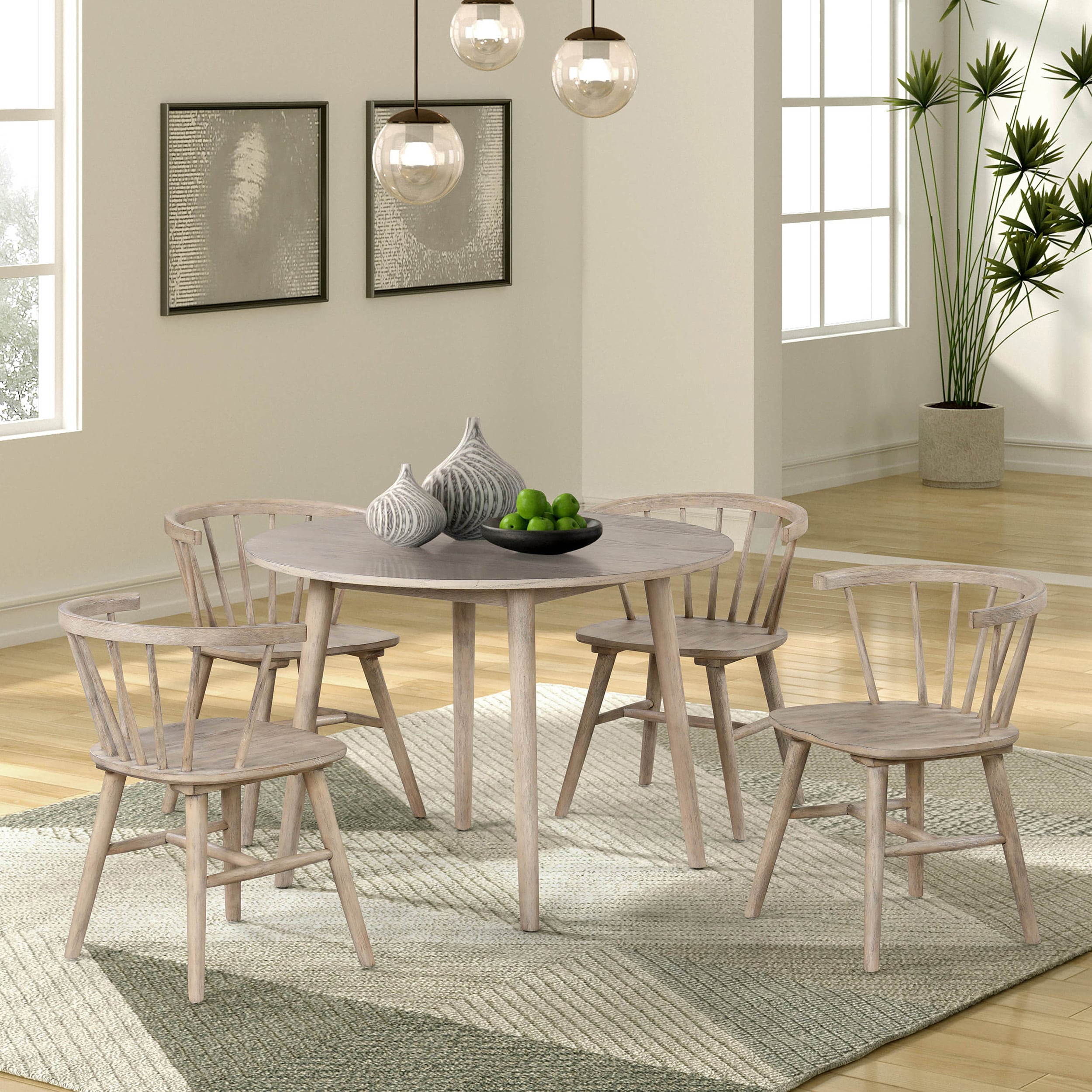 Furniture of America IDF-3102NTRT5PC Veneten Natural Oak Contemporary/Modern Dining Room Set with Round Table ( Seats 4 )