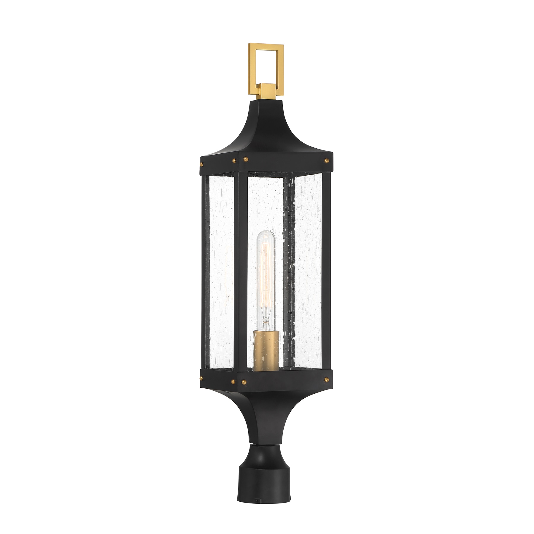 Savoy House 5-278-144 Glendale 28-Inches Matte Black and Weathered Brushed Brass Vintage Outdoor Light post lantern